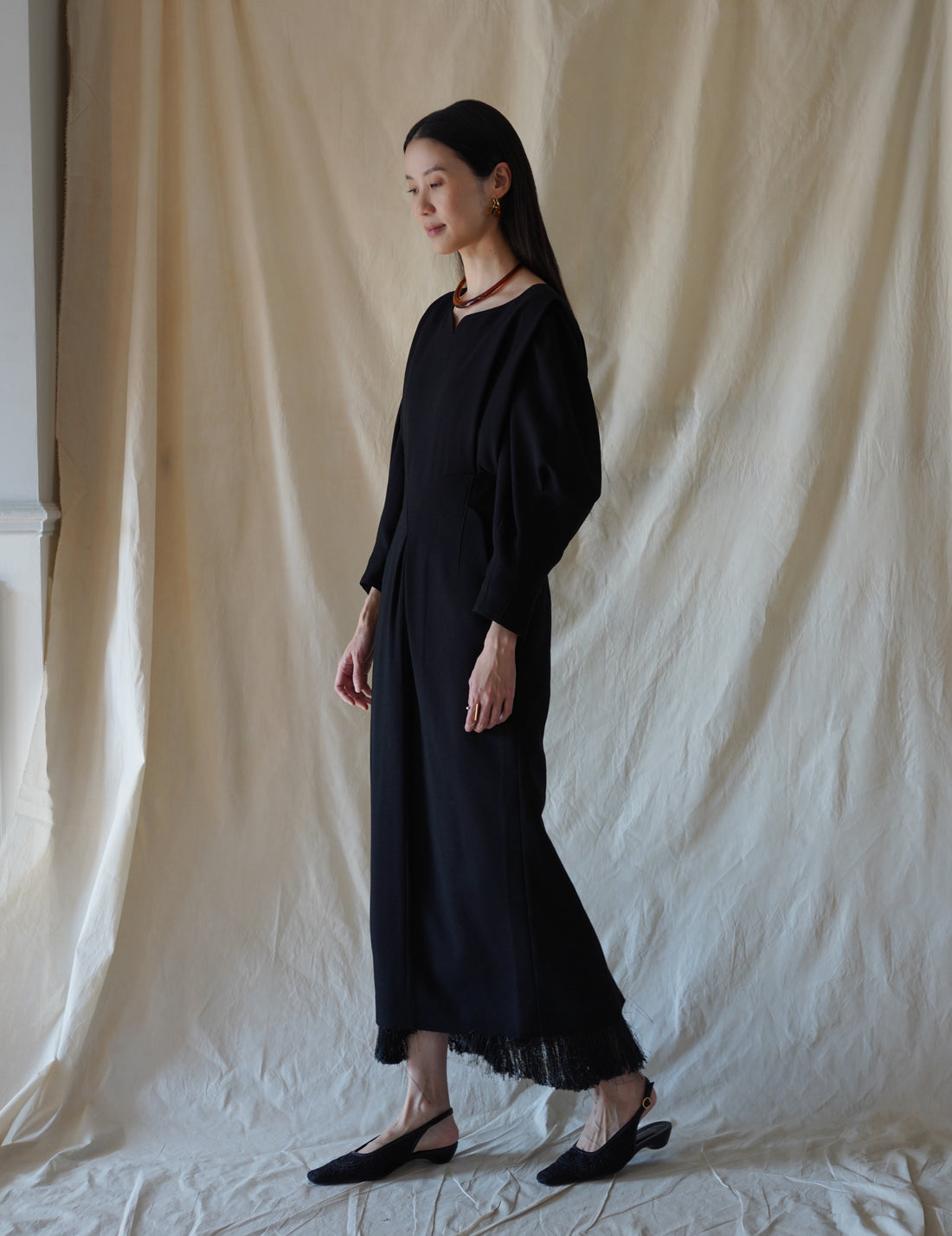 Mame Kurogouchi | Wool Georgette Dress · Black