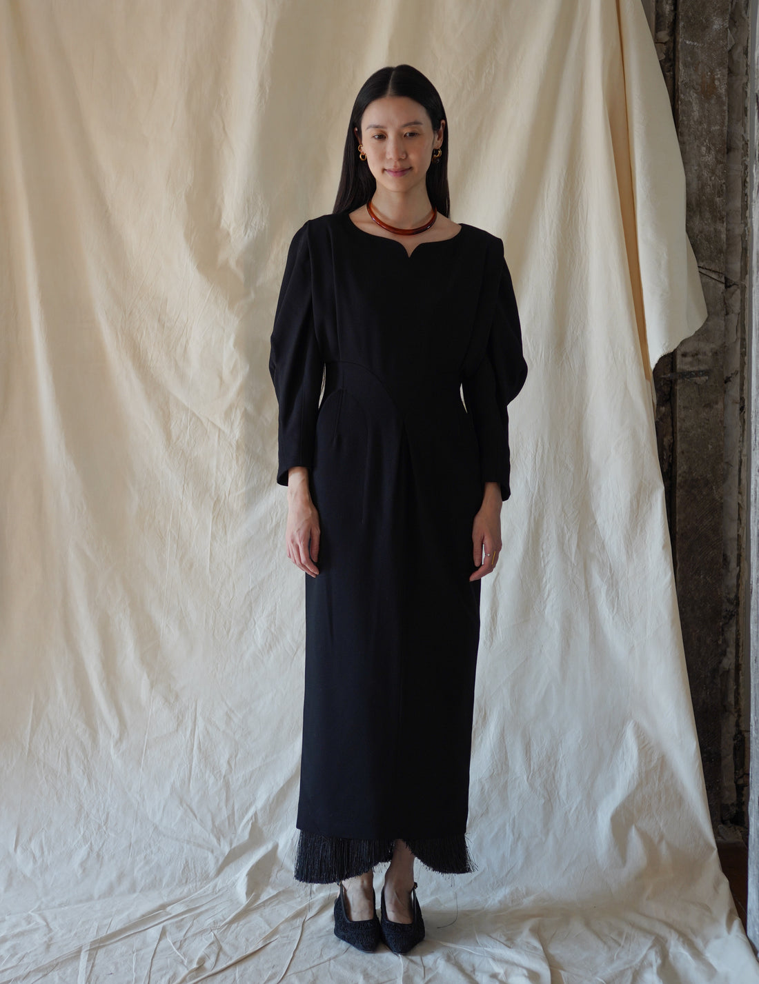 Mame Kurogouchi | Wool Georgette Dress · Black