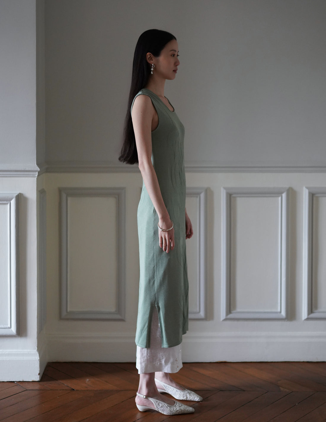 Mame Kurogouchi  | Woman Figure Knitted Dress・Lake Green (Exclusive Color)