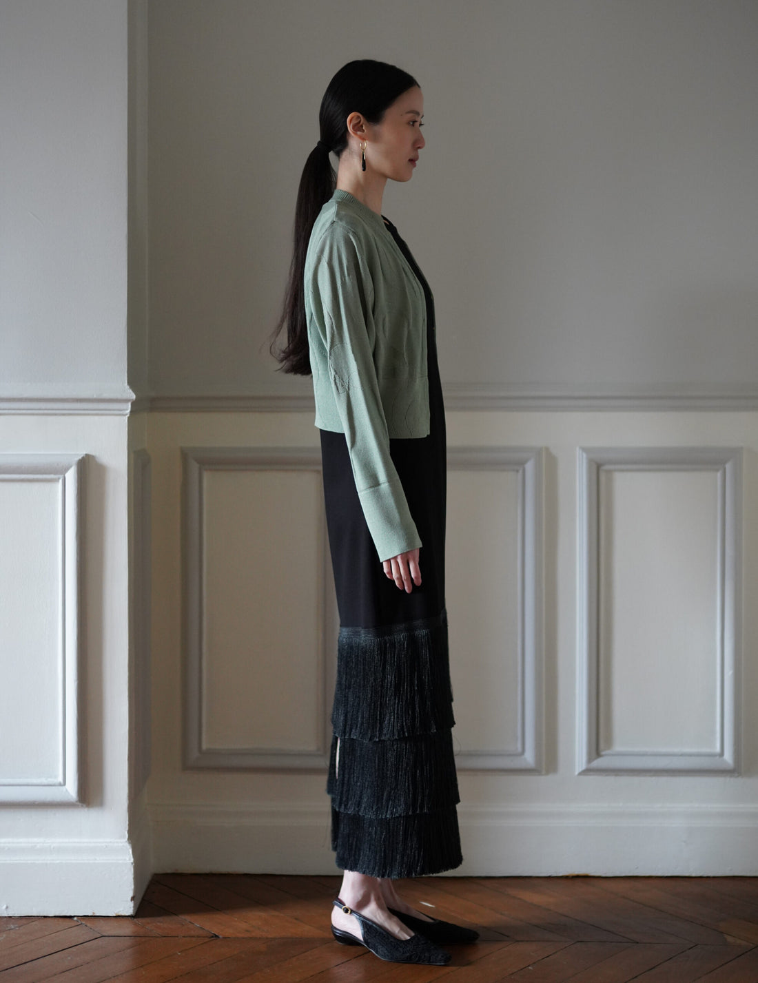 Mame Kurogouchi  | Woman Figure Knitted Cardigan・Lake Green (Exclusive Color)