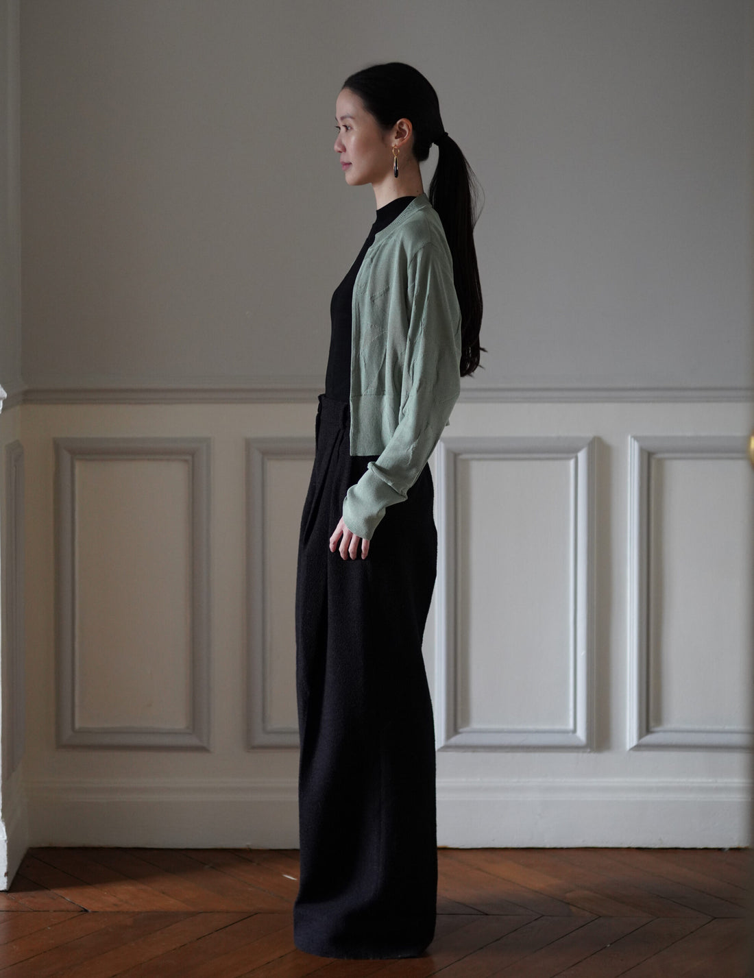 Mame Kurogouchi  | Woman Figure Knitted Cardigan・Lake Green (Exclusive Color)