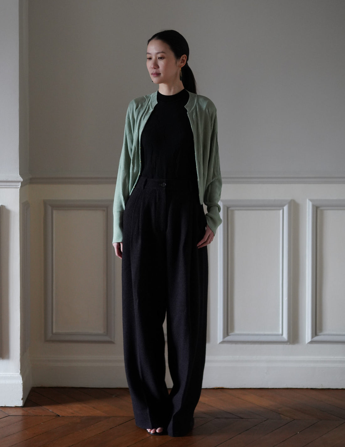Mame Kurogouchi  | Woman Figure Knitted Cardigan・Lake Green (Exclusive Color)