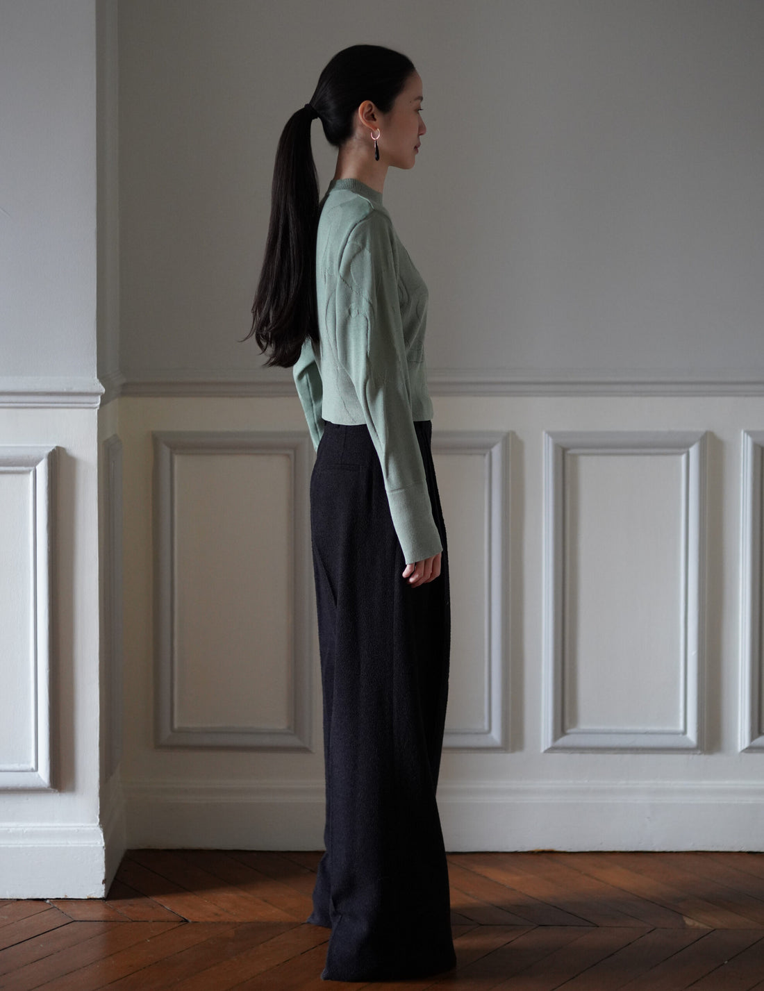 Mame Kurogouchi  | Woman Figure Knitted Cardigan・Lake Green (Exclusive Color)