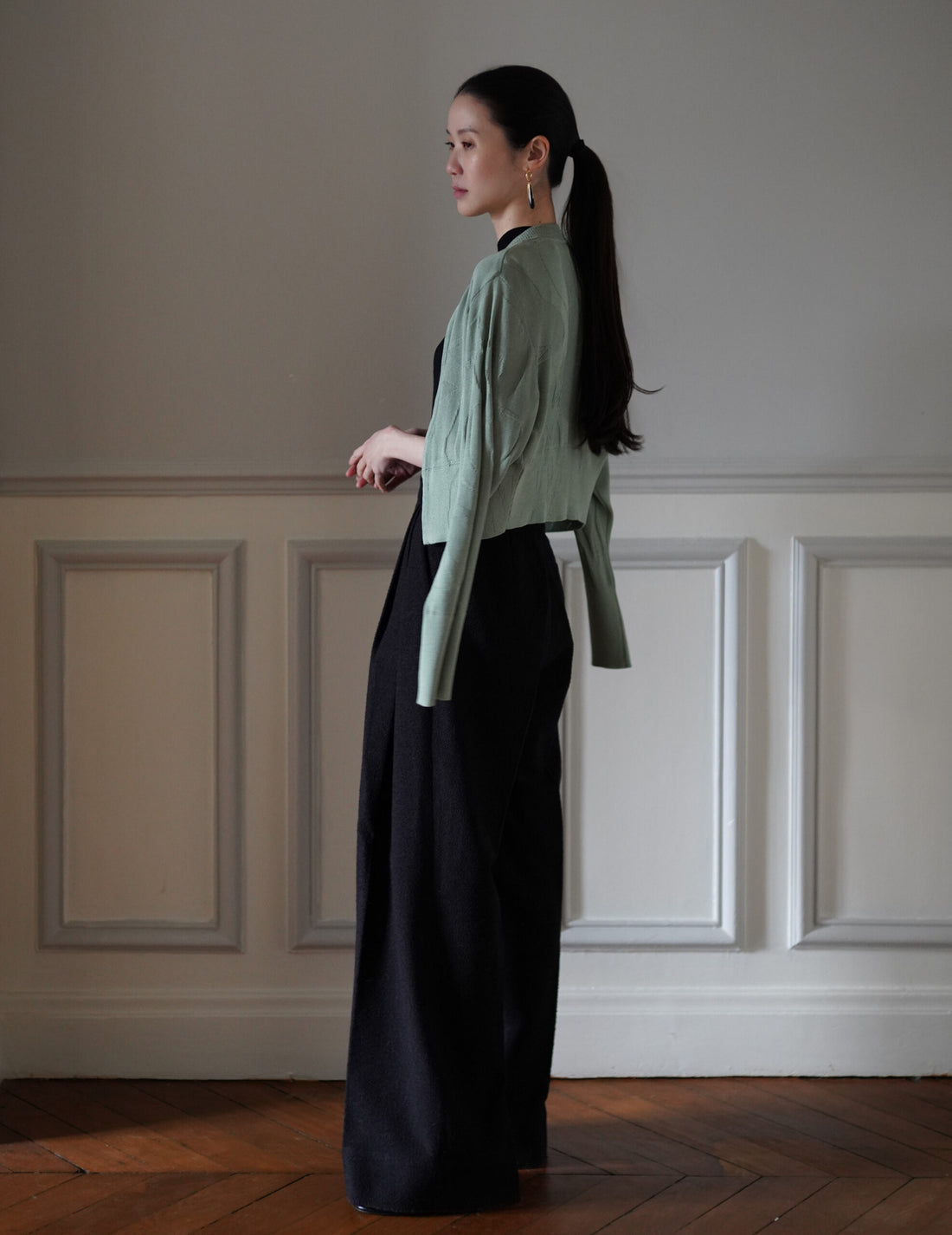 Mame Kurogouchi  | Woman Figure Knitted Cardigan・Lake Green (Exclusive Color)