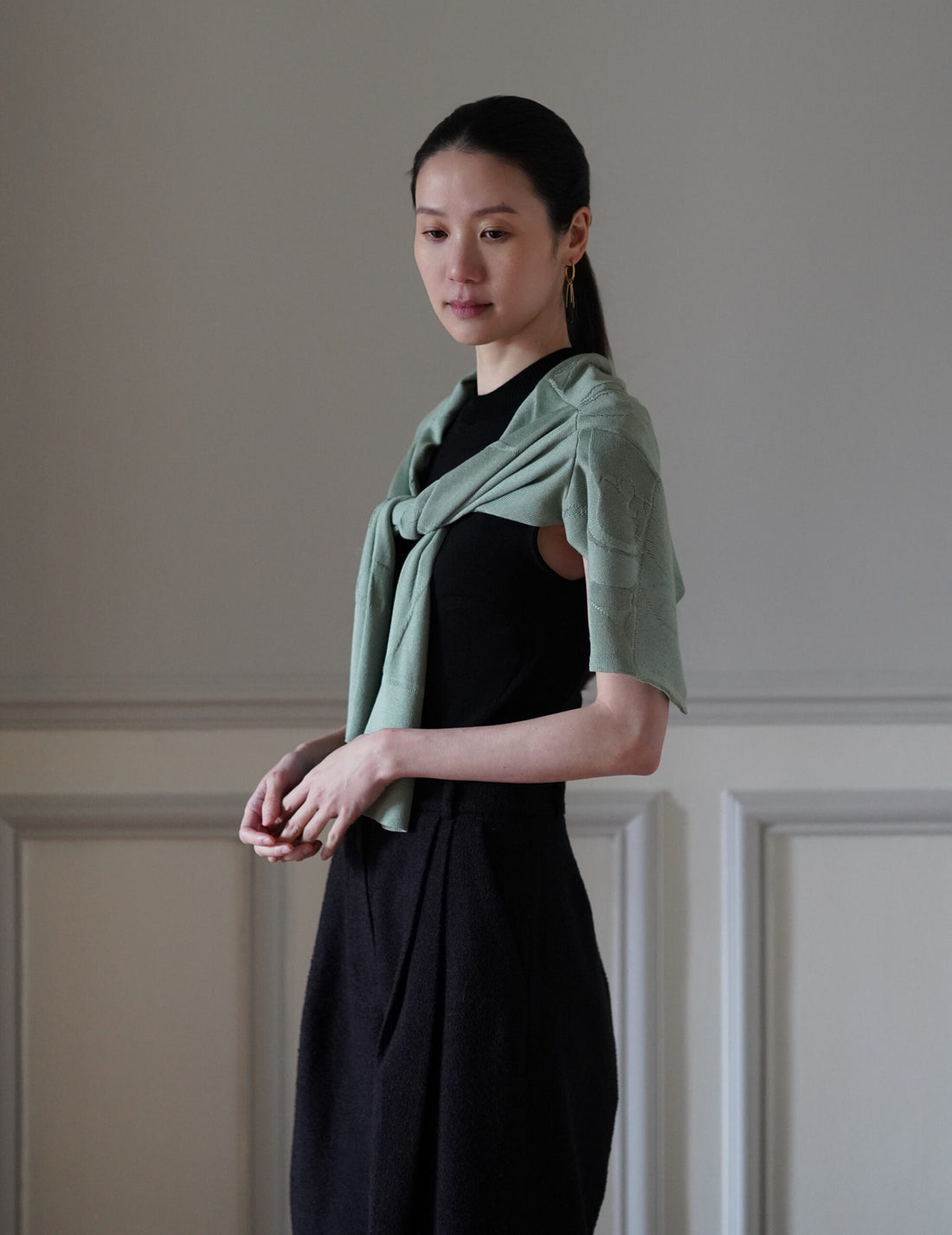 Mame Kurogouchi  | Woman Figure Knitted Cardigan・Lake Green (Exclusive Color)
