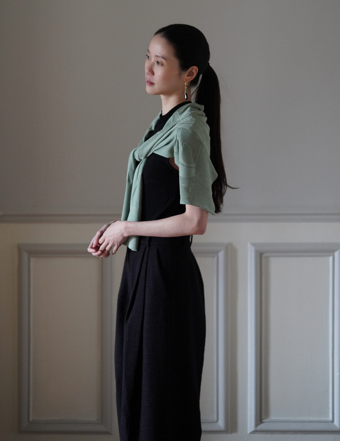 Mame Kurogouchi  | Woman Figure Knitted Cardigan・Lake Green (Exclusive Color)