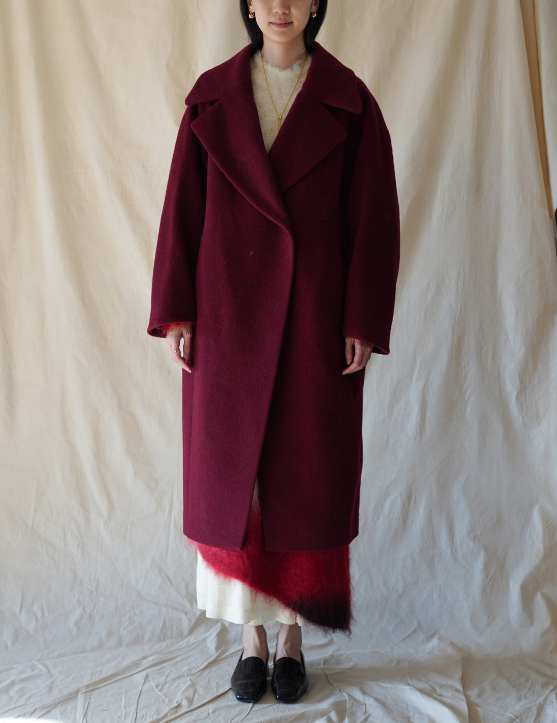 Mame Kurogouchi | Wool Arupaka Long Coat · Bordeaux