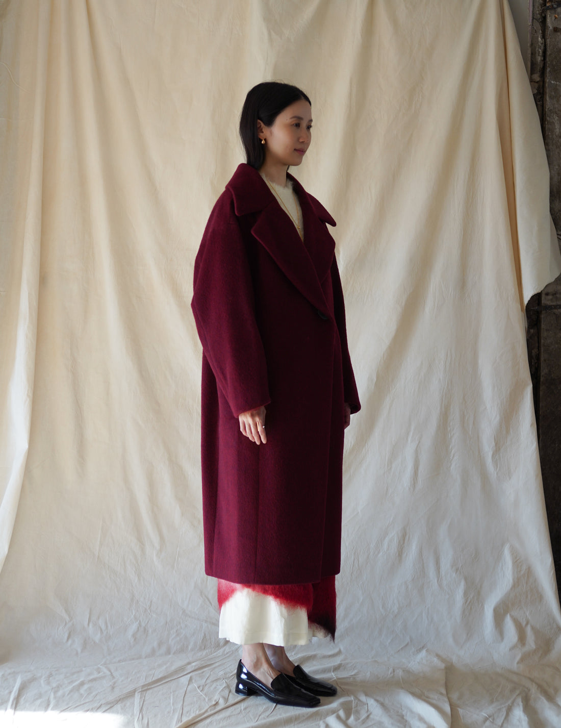 Mame Kurogouchi | Wool Arupaka Long Coat · Bordeaux