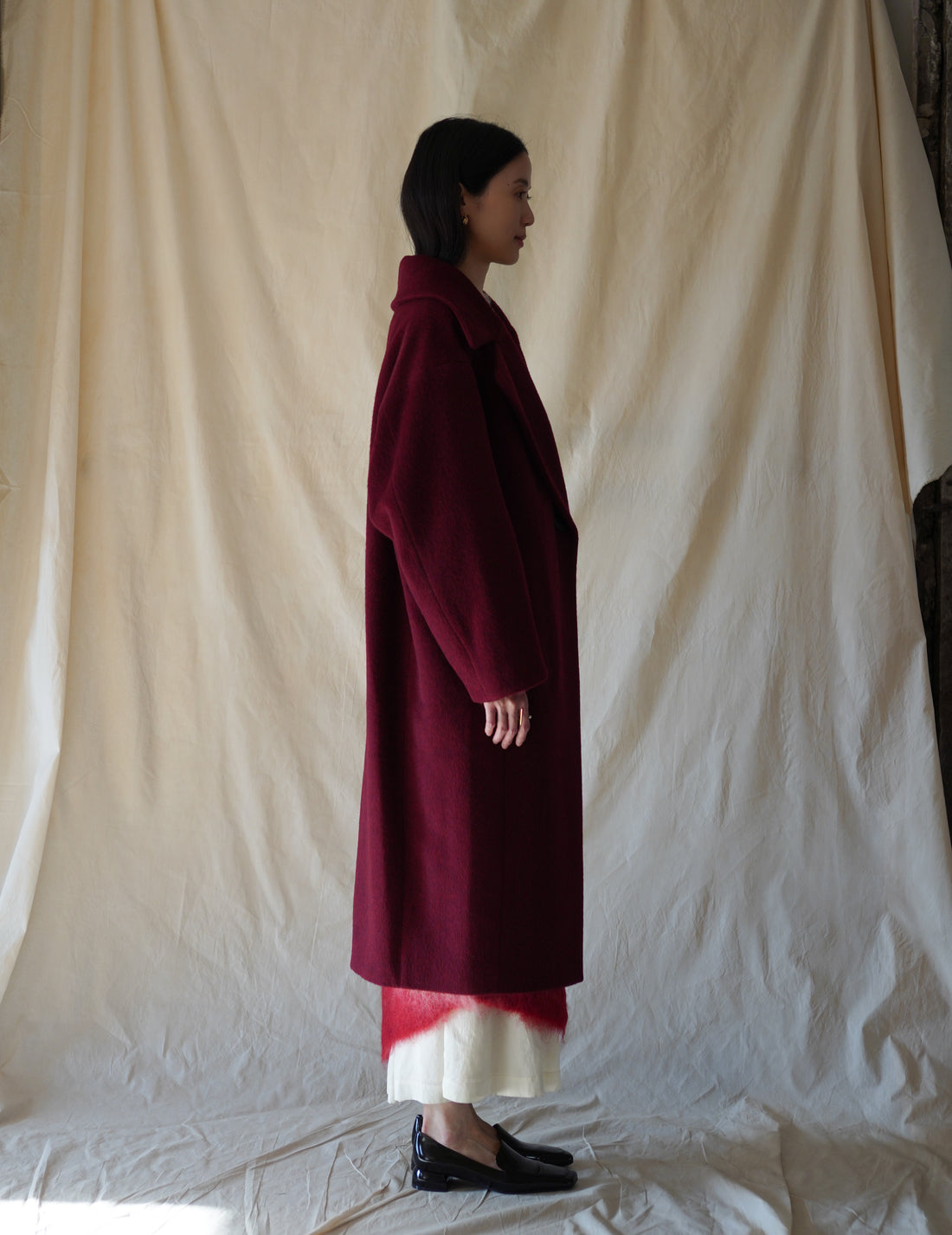 Mame Kurogouchi | Wool Arupaka Long Coat · Bordeaux