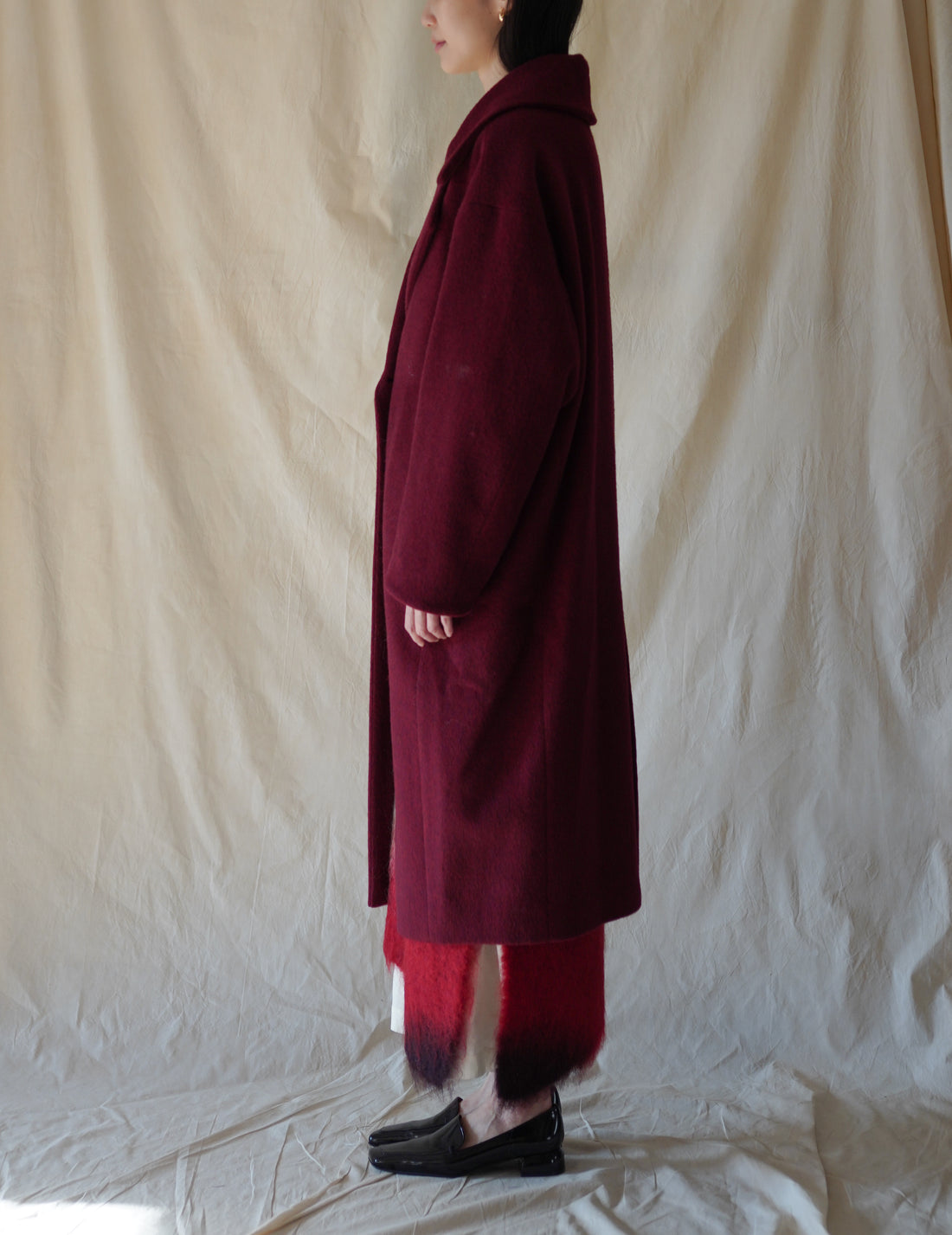 Mame Kurogouchi | Wool Arupaka Long Coat · Bordeaux