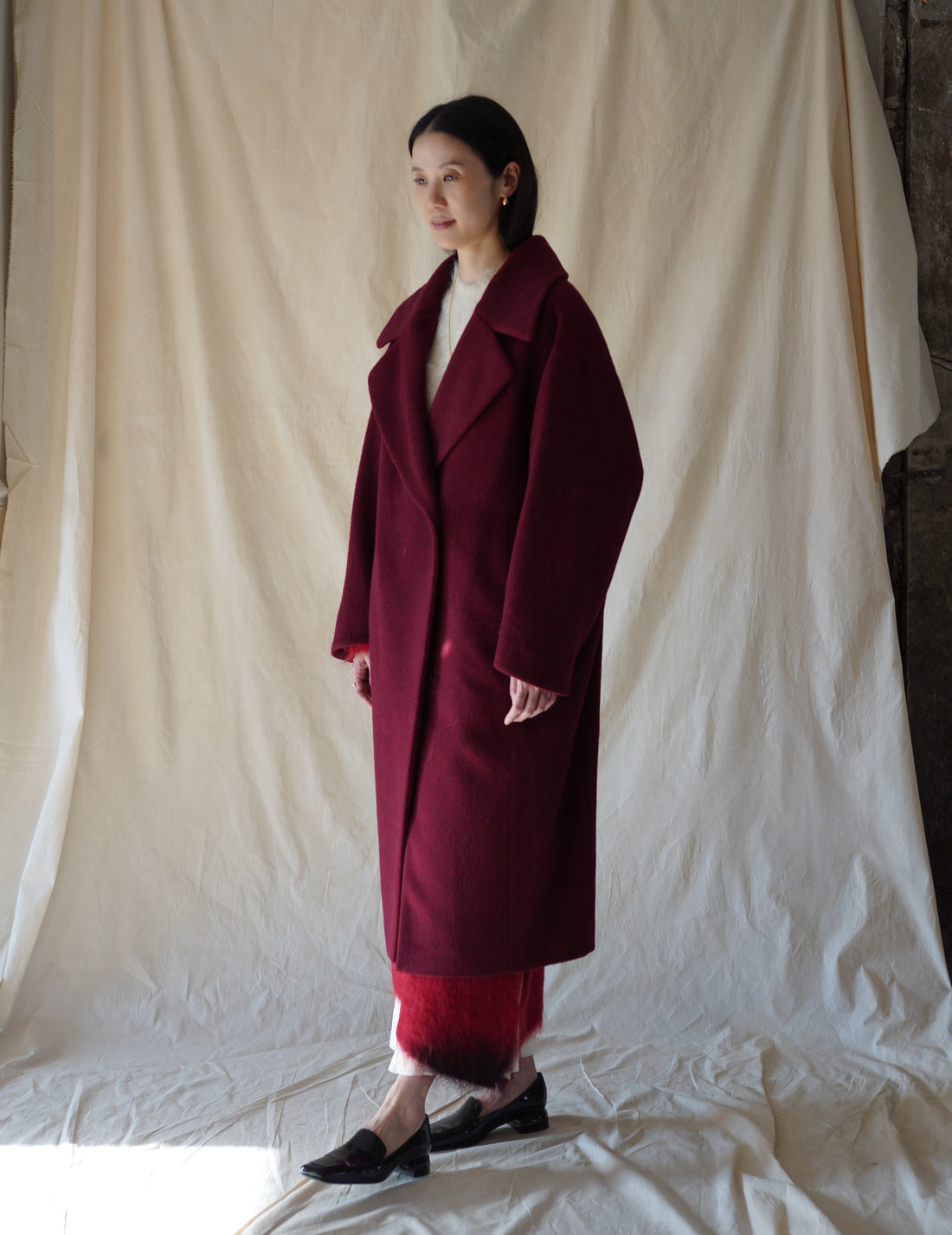 Mame Kurogouchi | Wool Arupaka Long Coat · Bordeaux