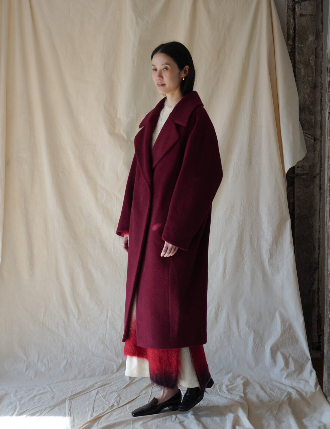 Mame Kurogouchi | Wool Arupaka Long Coat · Bordeaux