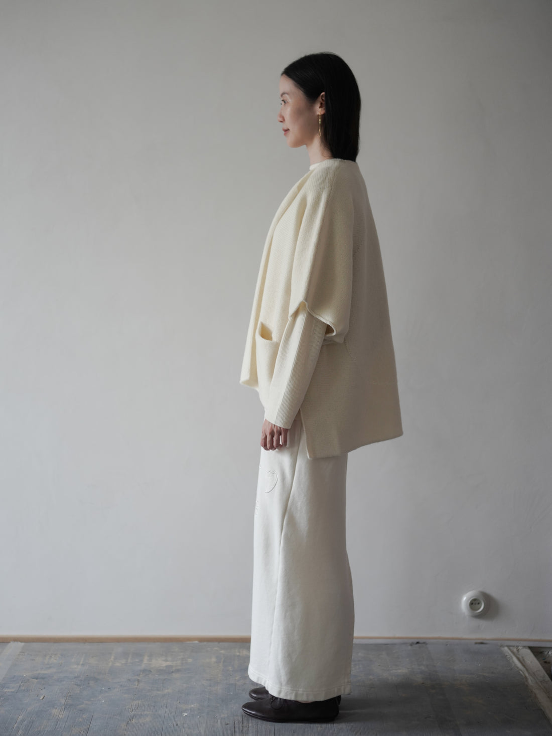 British Wool Knitted Farmer Cardigan・White