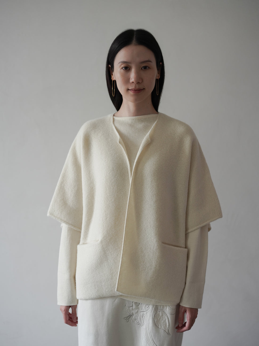 British Wool Knitted Farmer Cardigan・White