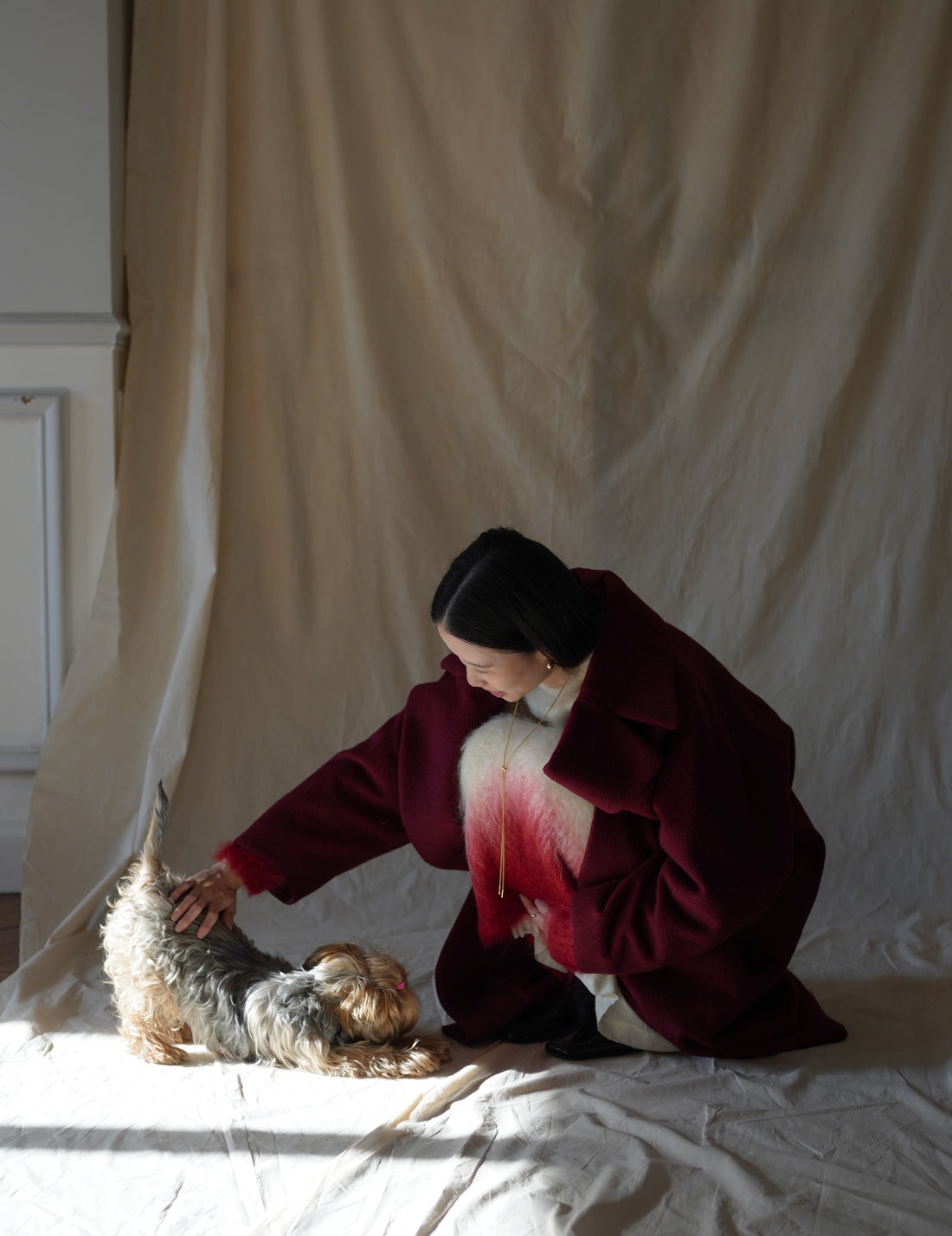 Mame Kurogouchi | Wool Arupaka Long Coat · Bordeaux