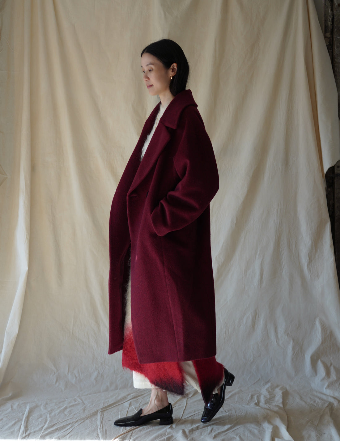 Mame Kurogouchi | Wool Arupaka Long Coat · Bordeaux