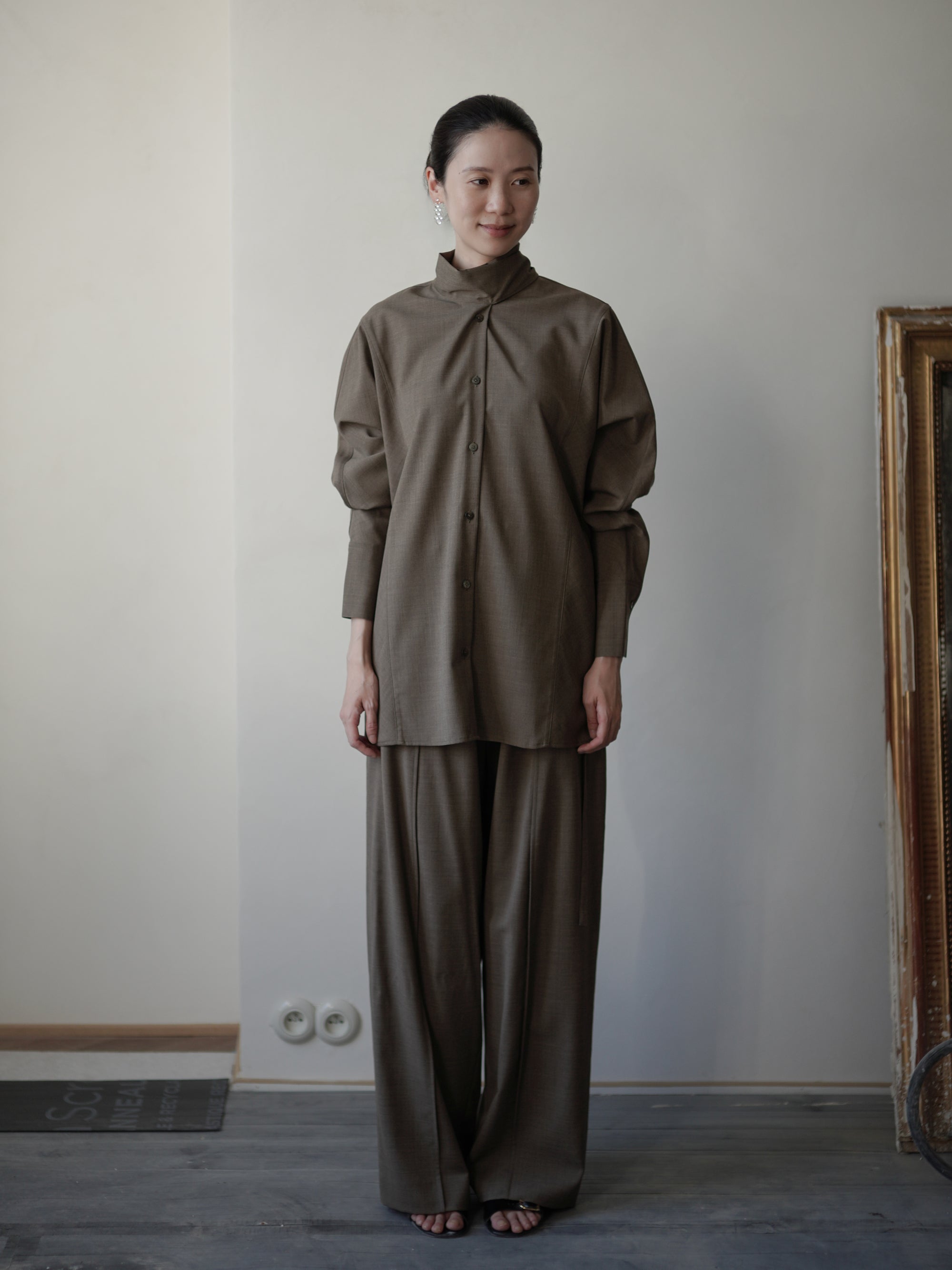 Straight Wool Blend Trousers・Brown