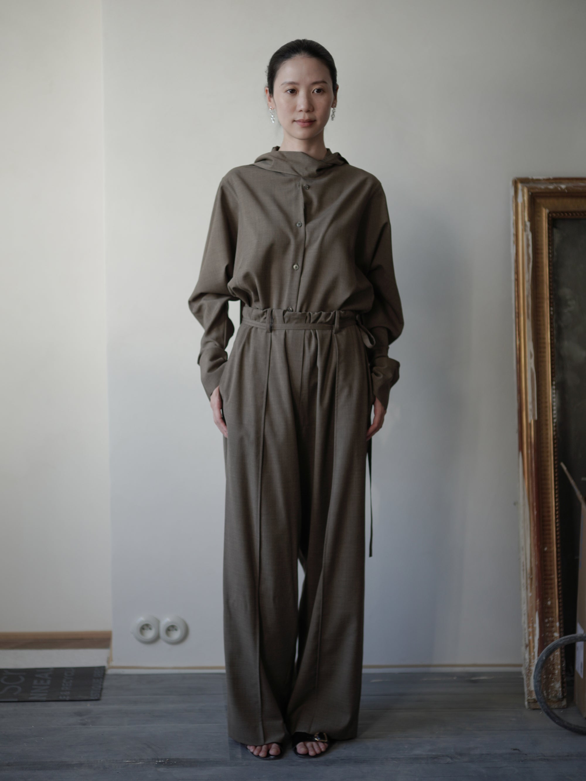 Straight Wool Blend Trousers・Brown