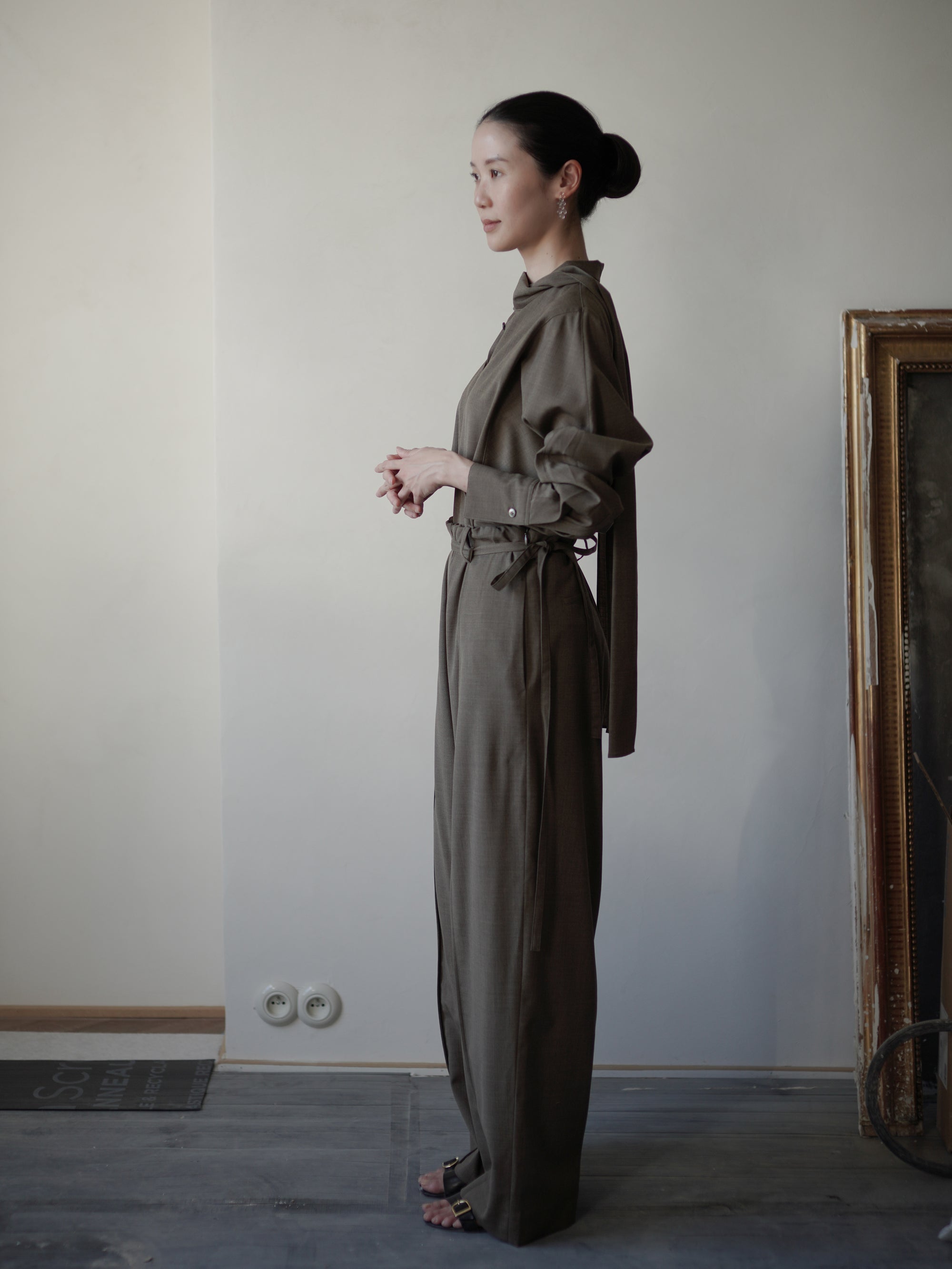 Straight Wool Blend Trousers・Brown