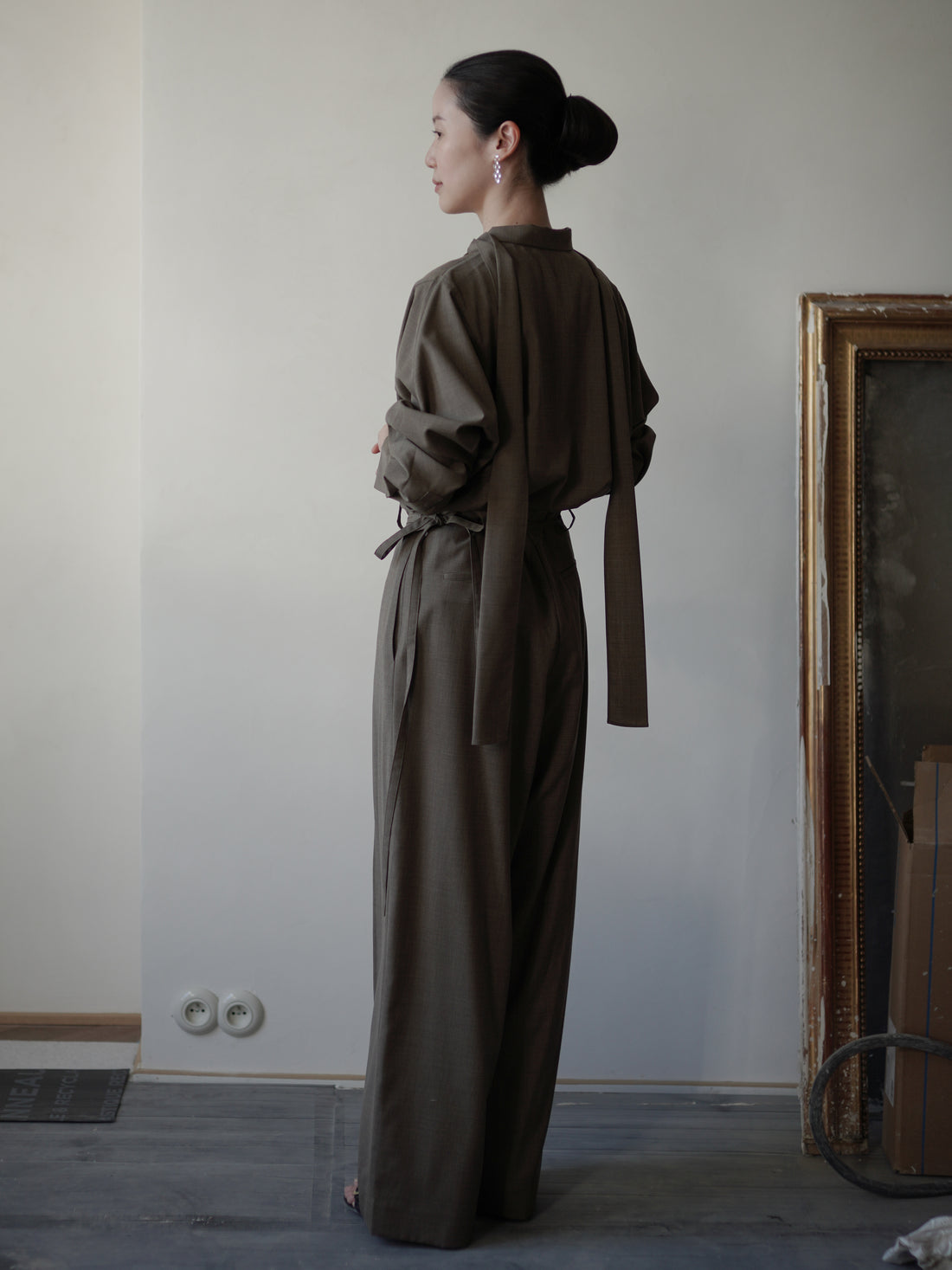 Straight Wool Blend Trousers・Brown