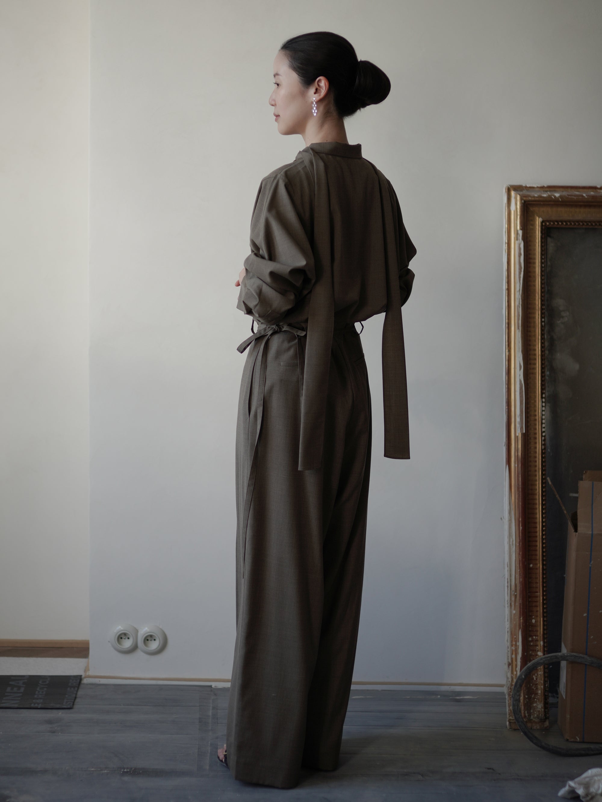 Straight Wool Blend Trousers・Brown