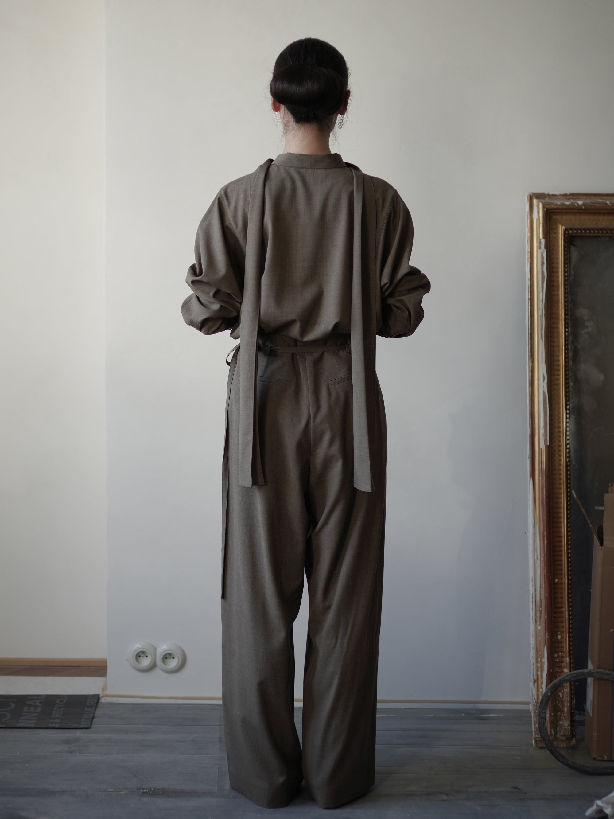 Straight Wool Blend Trousers・Brown