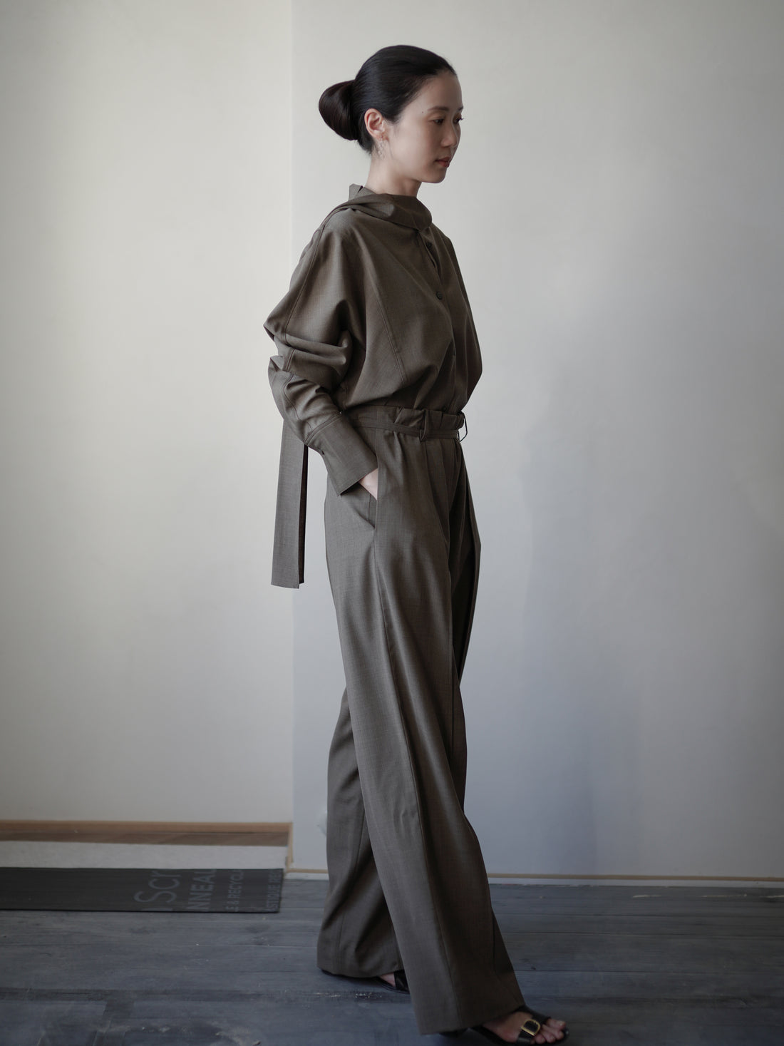 Straight Wool Blend Trousers・Brown