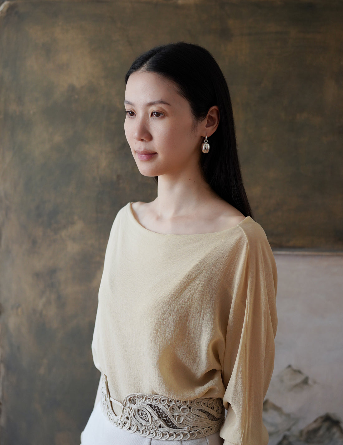 Annika Inez | Open Pod Earring - Small - Silver/Black