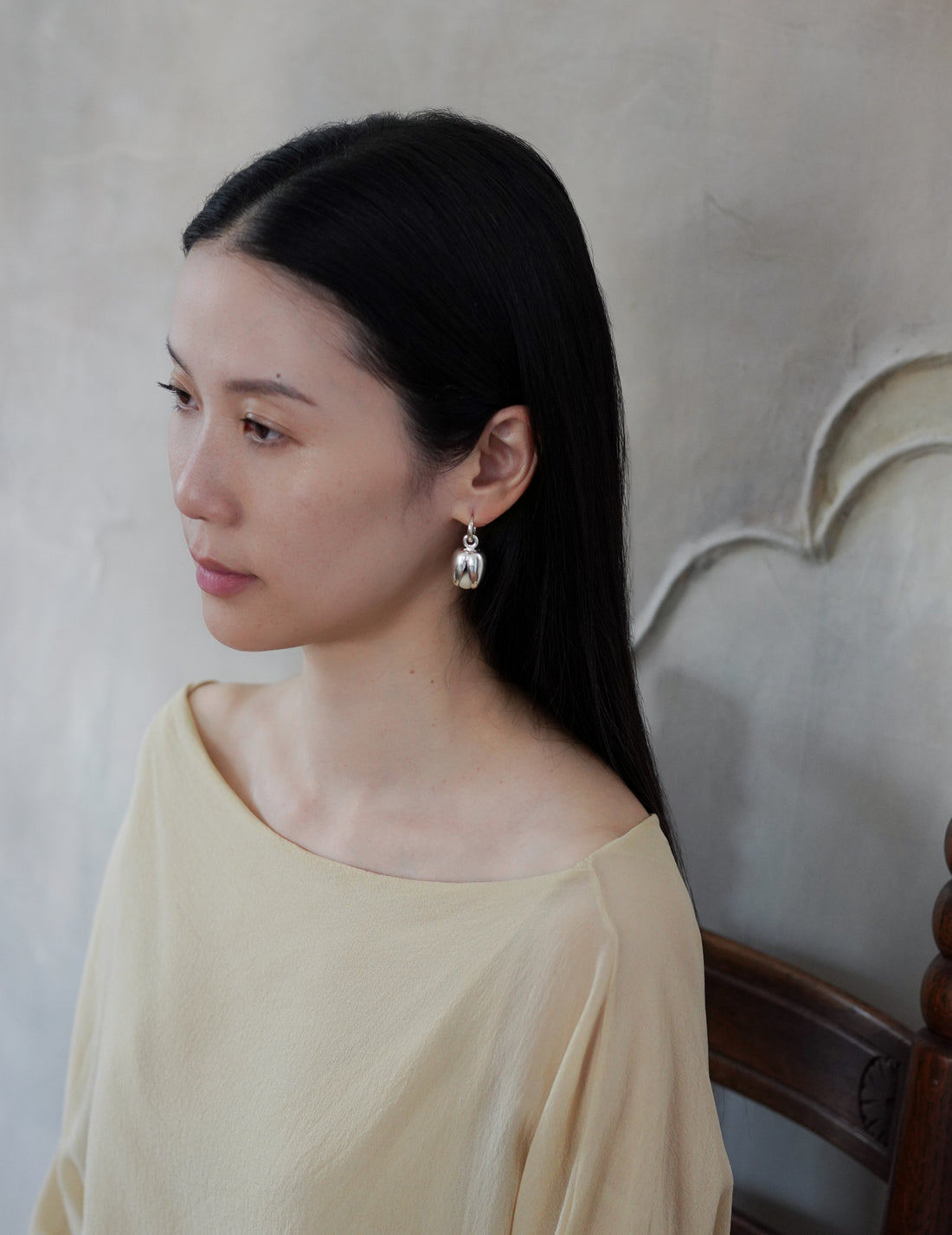 Annika Inez | Open Pod Earring - Small - Silver/Black