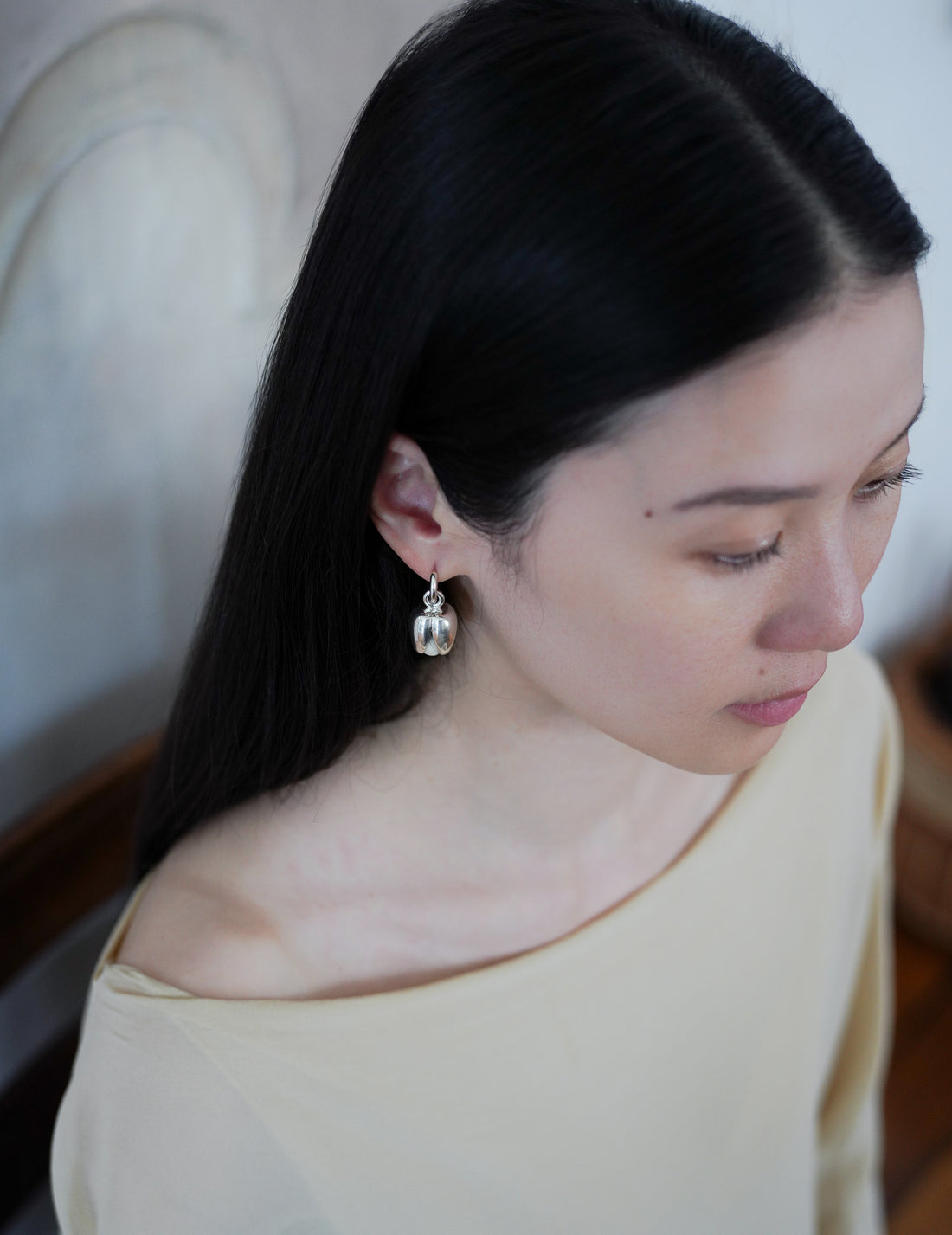 Annika Inez | Open Pod Earring - Small - Silver/Black