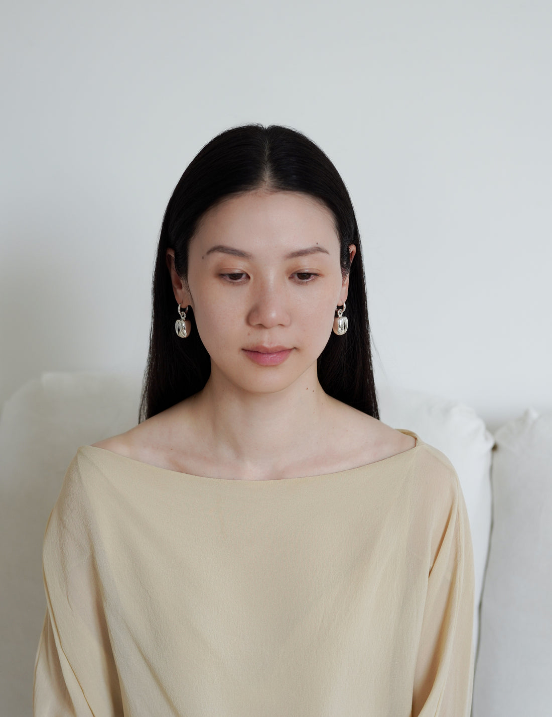 Annika Inez | Open Pod Earring - Small - Silver/Black