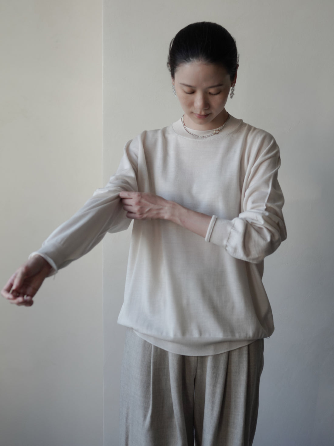 18-Gauge Merino Essential Crewneck・White