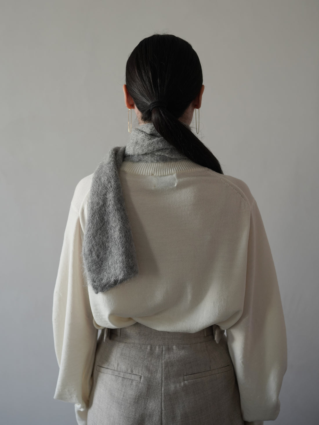 Alpaca Knitted Flared Scarf・Light Gray
