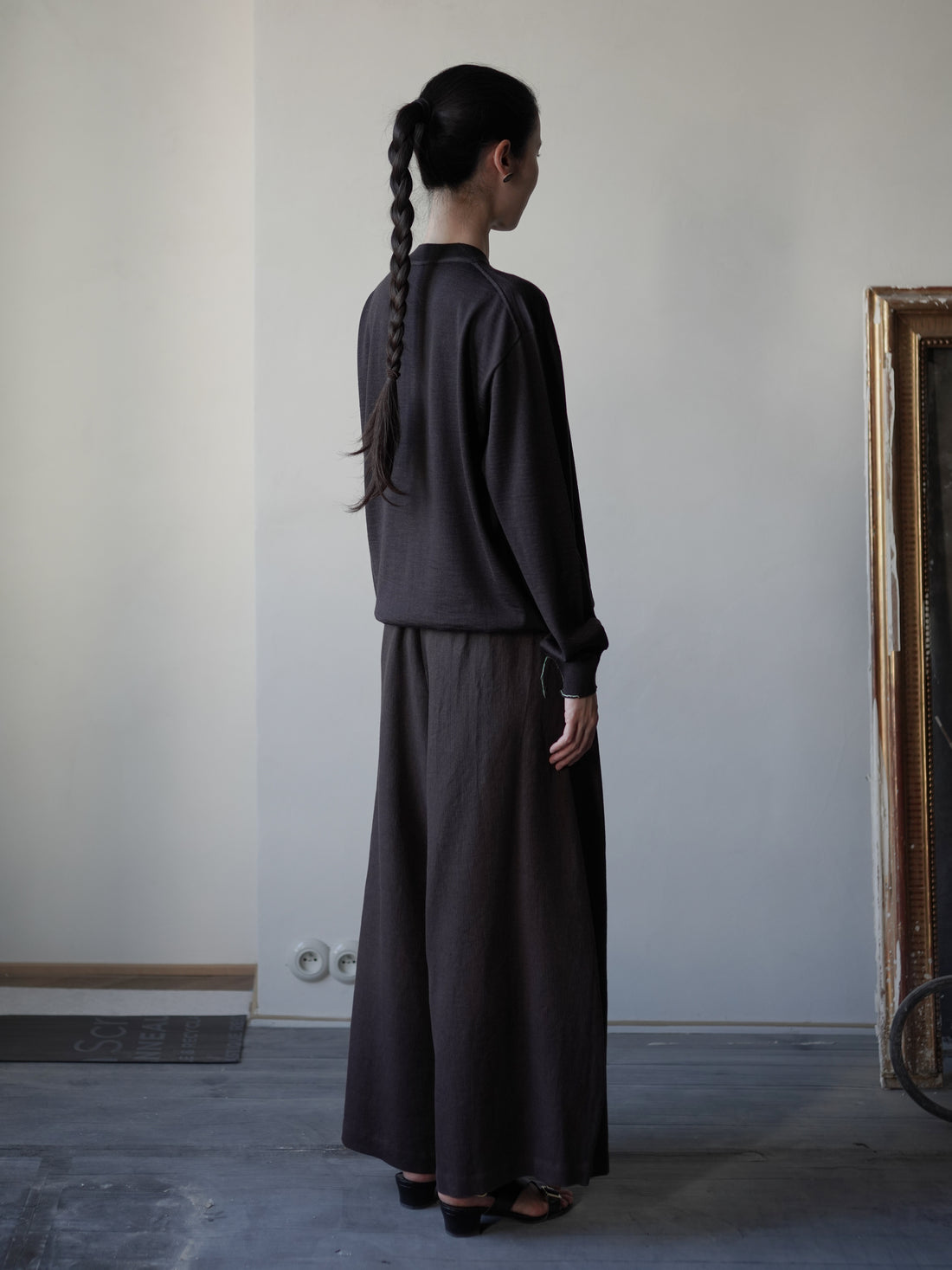 Mona Linen and Wool Trousers・Burgundy Brown