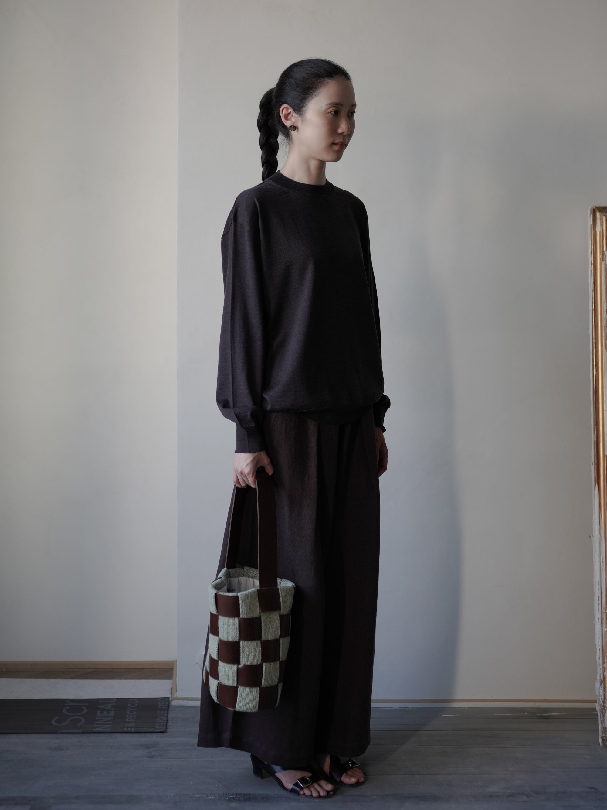 Leather-Knit Basket Bag・Light Green