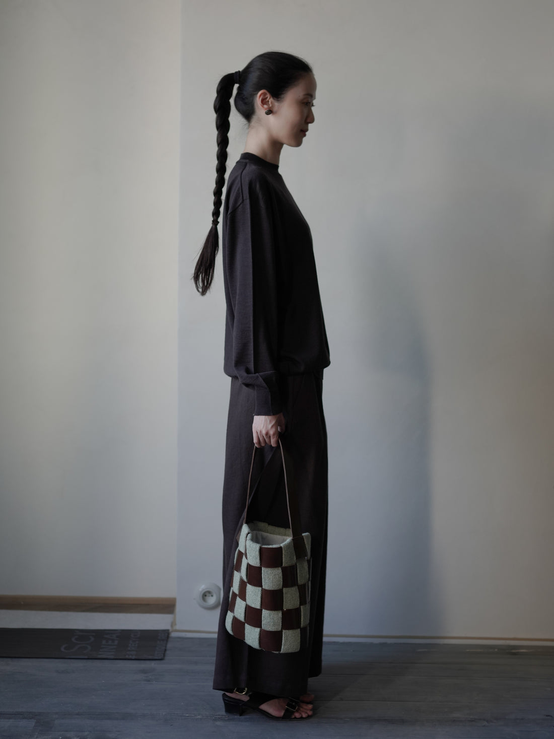 Leather-Knit Basket Bag・Light Green