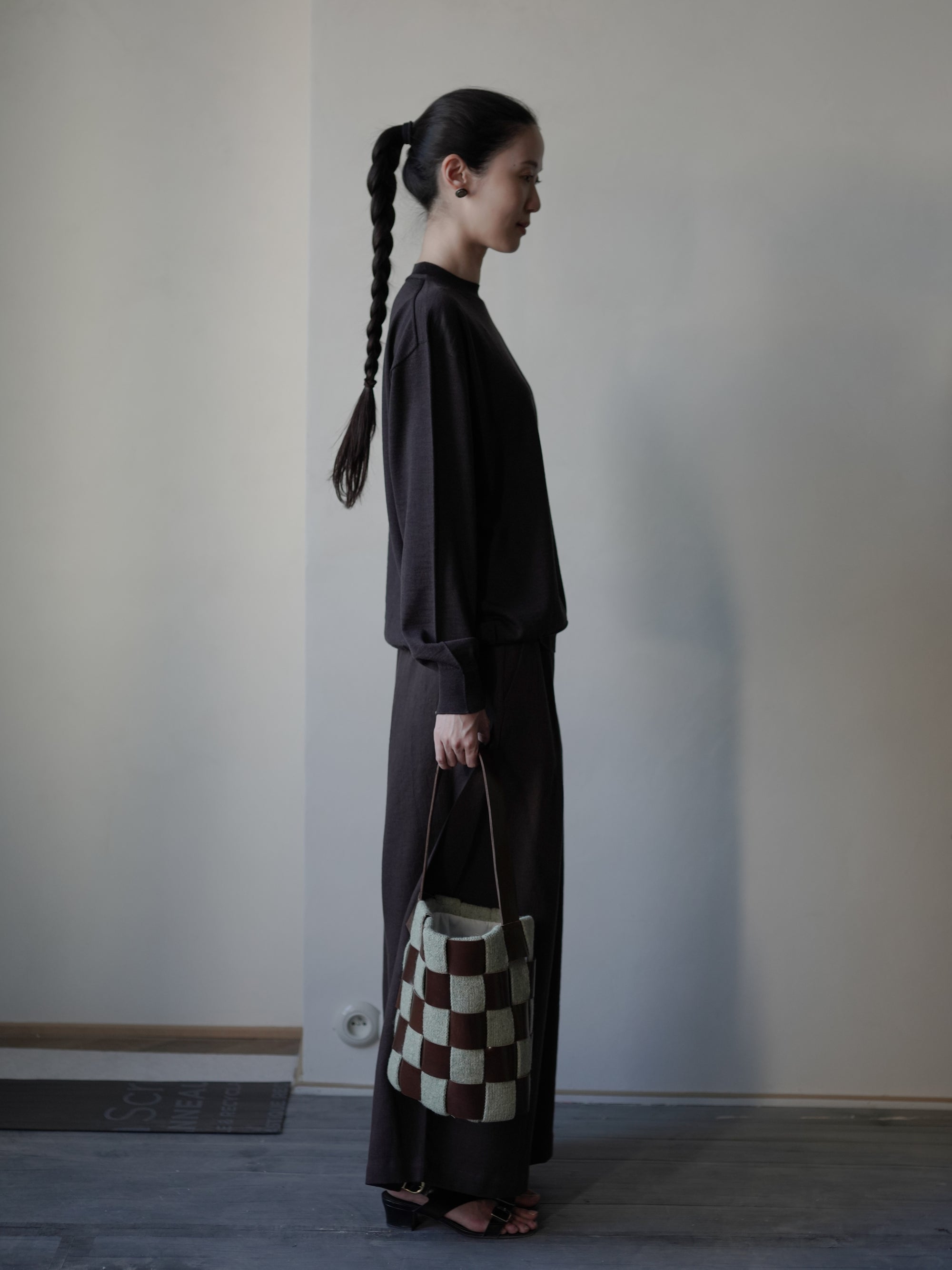 Leather-Knit Basket Bag・Light Green