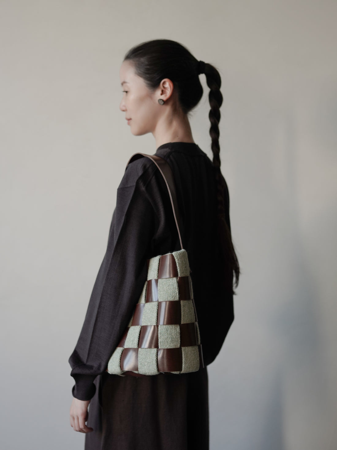 Leather-Knit Basket Bag・Light Green