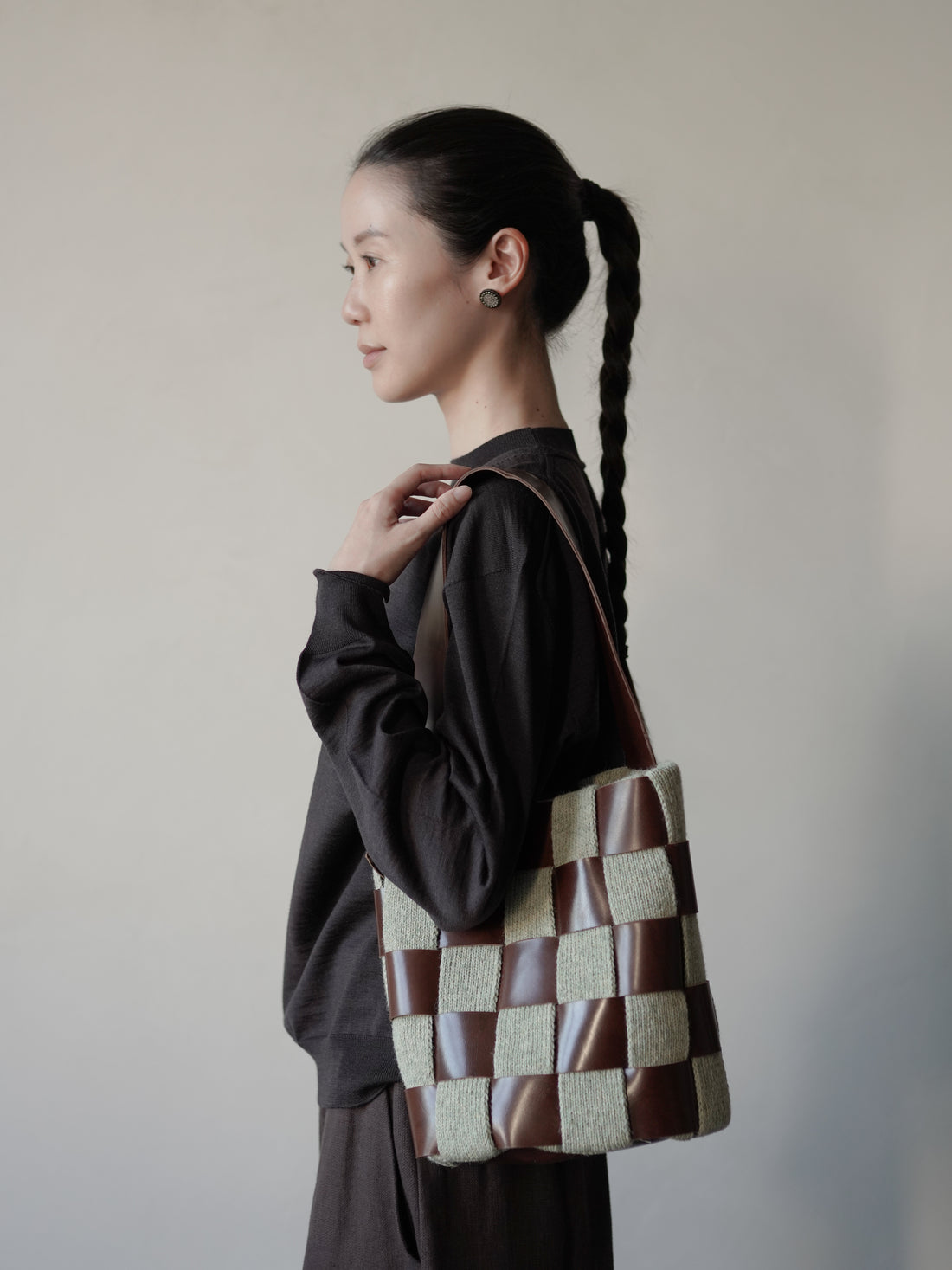 Leather-Knit Basket Bag・Light Green