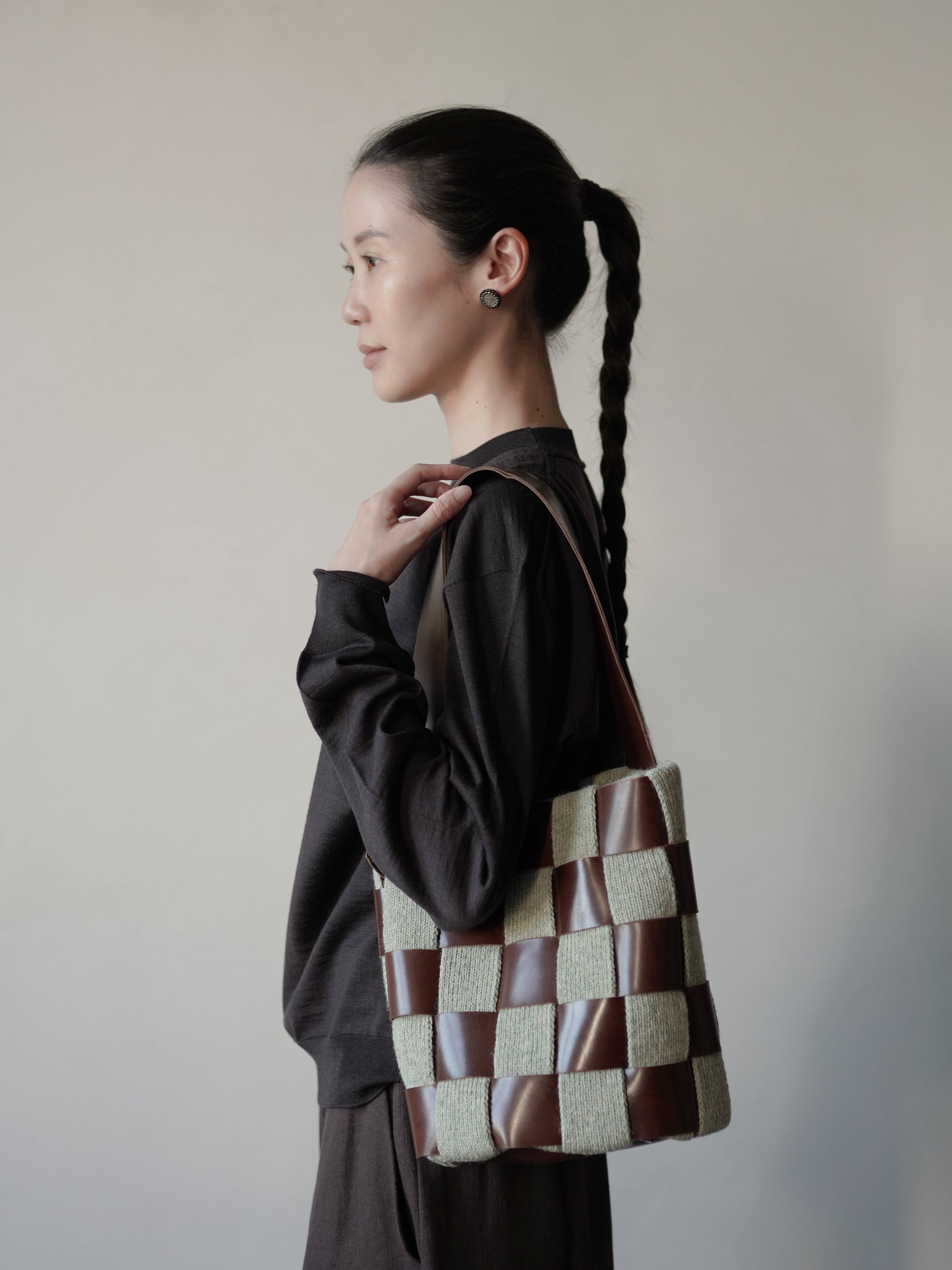 Leather-Knit Basket Bag・Light Green