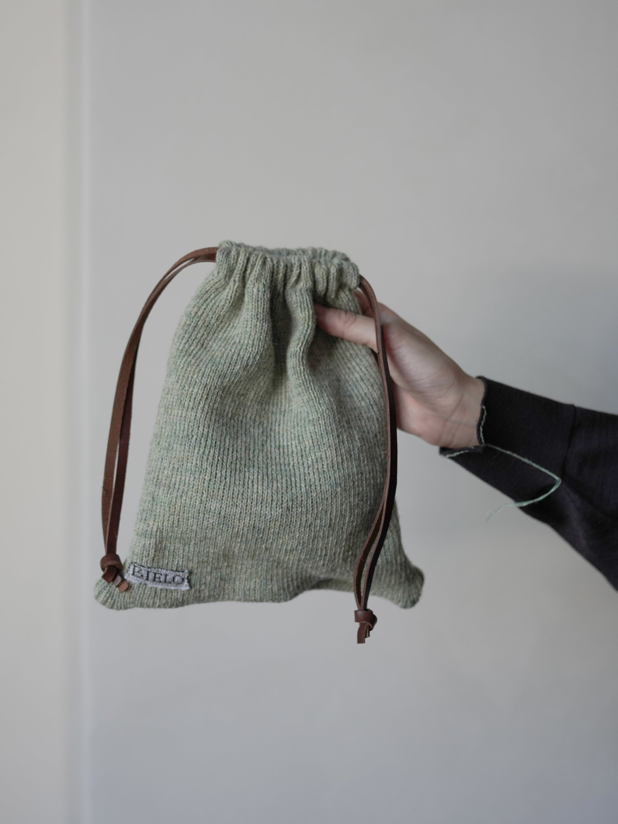 Leather-Knit Basket Bag・Light Green