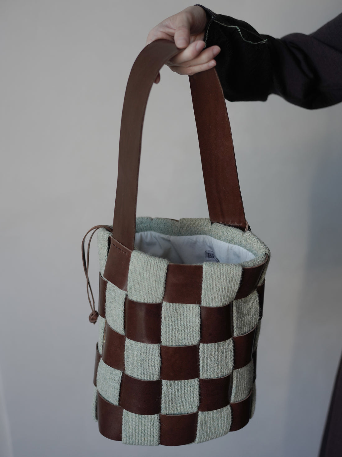 Leather-Knit Basket Bag・Light Green