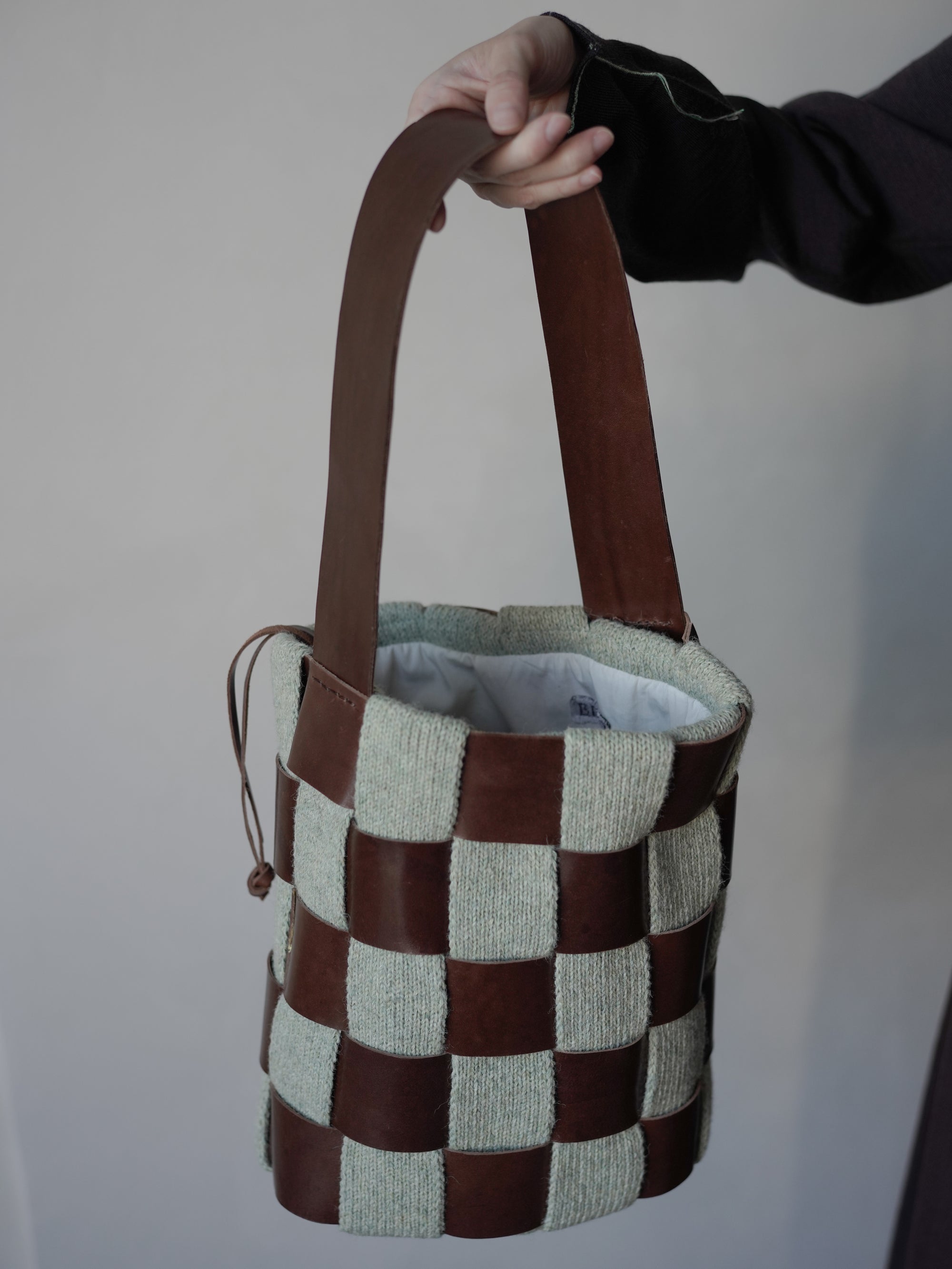 Leather-Knit Basket Bag・Light Green