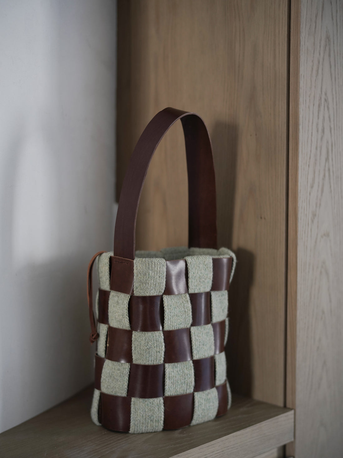 Leather-Knit Basket Bag・Light Green
