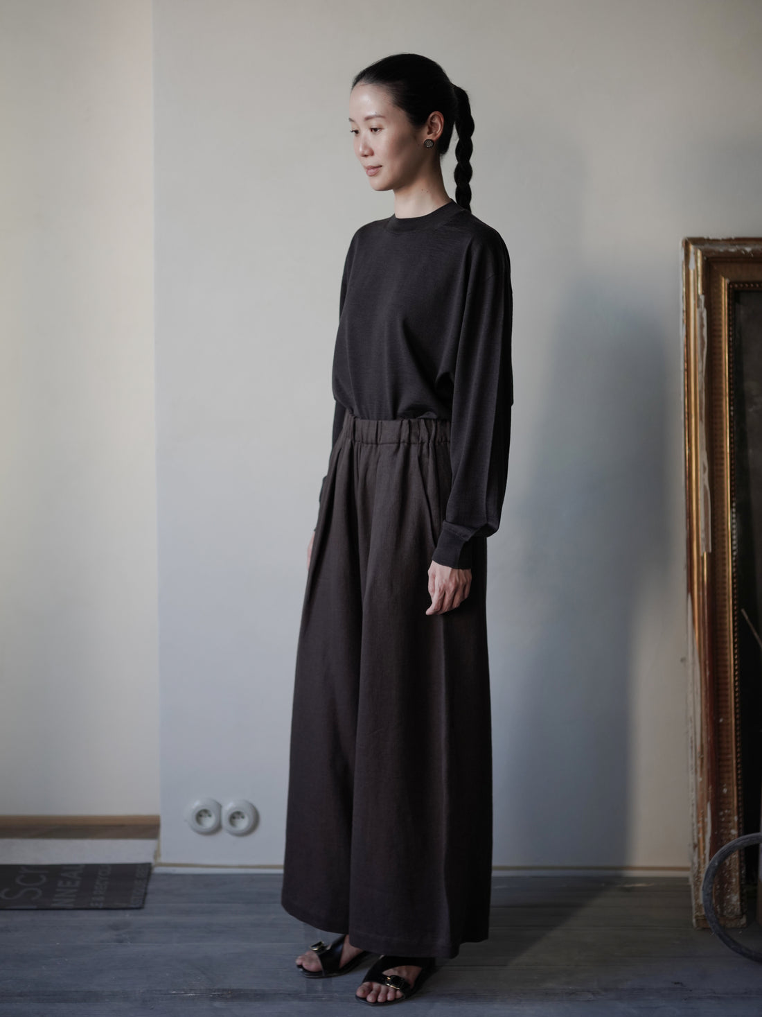 Mona Linen and Wool Trousers・Burgundy Brown