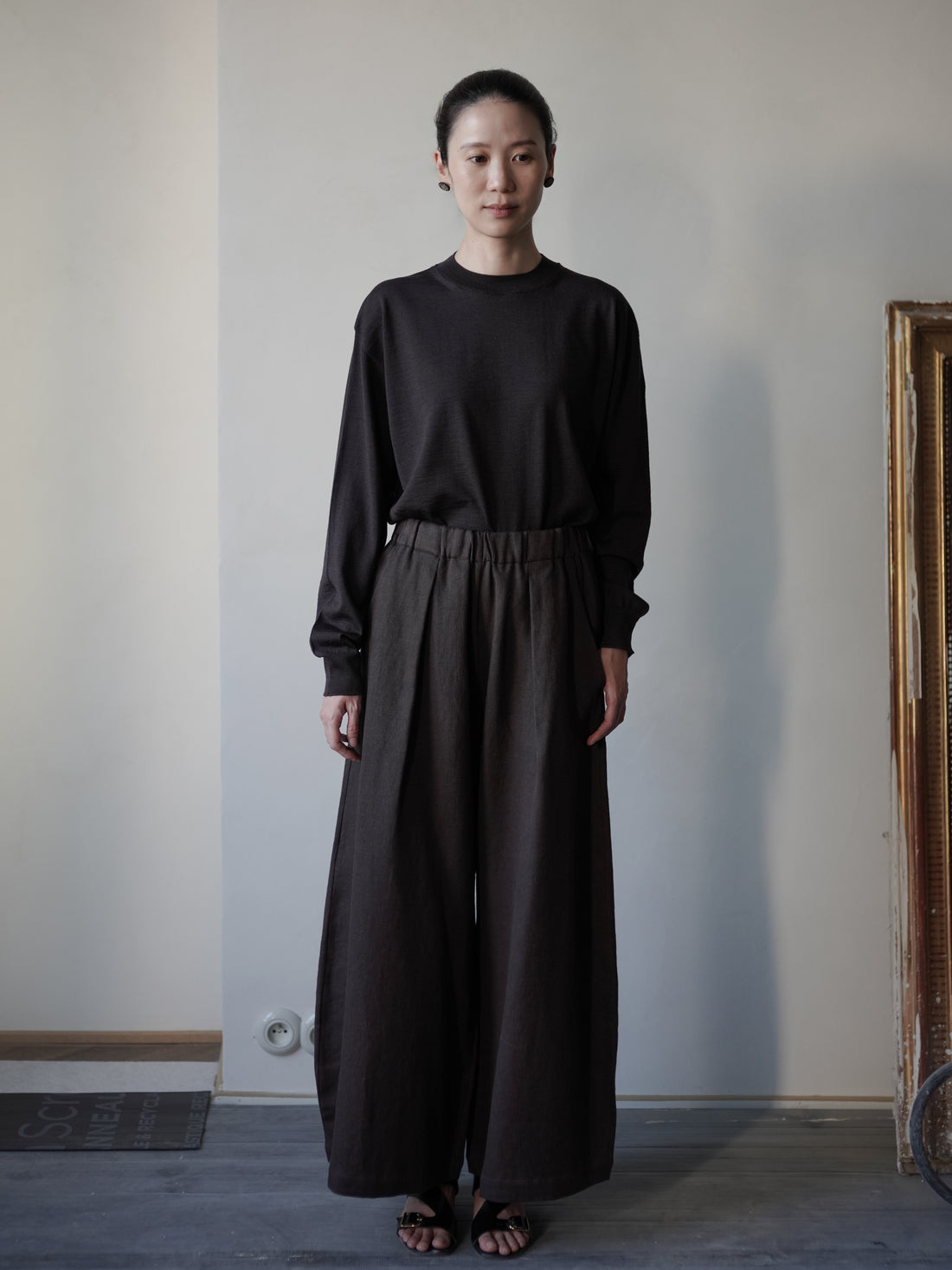 Mona Linen and Wool Trousers・Burgundy Brown