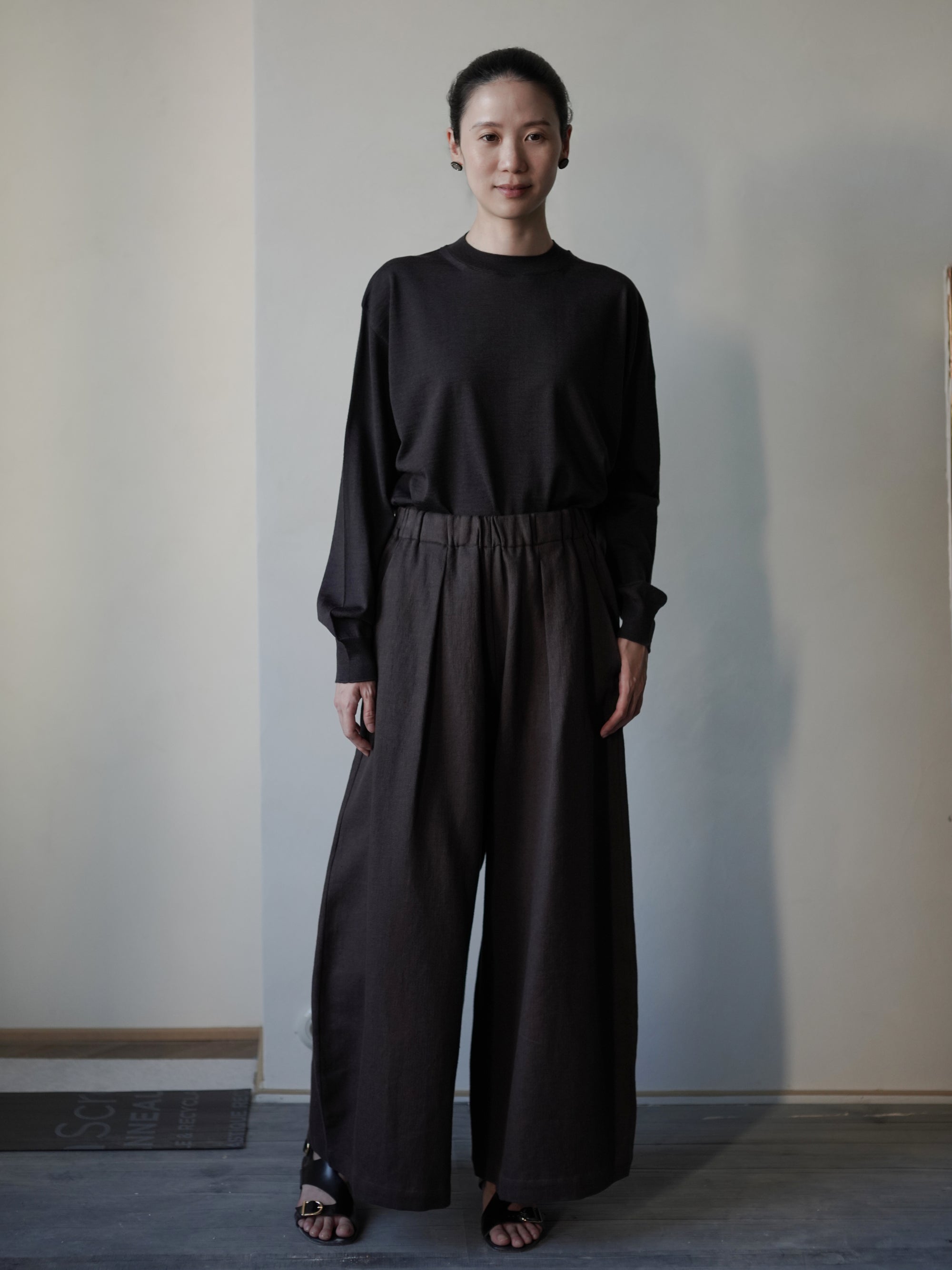 Mona Linen and Wool Trousers・Burgundy Brown