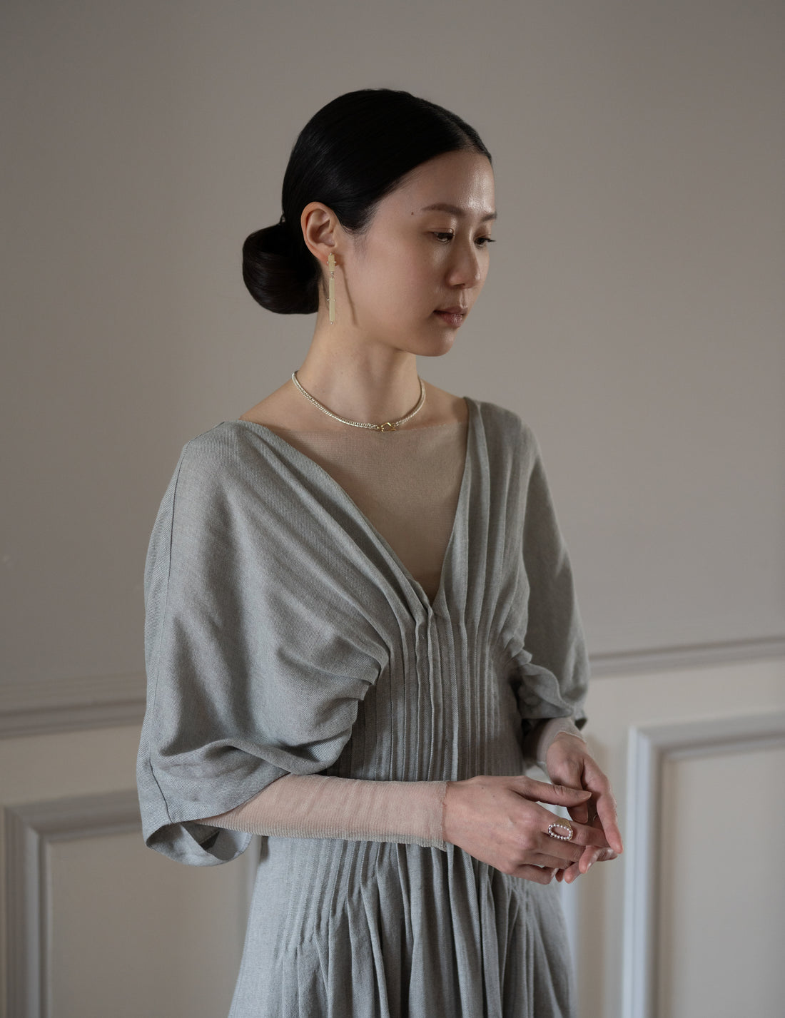 CORTANA | T De Tul Silk Tulle Top・Platine