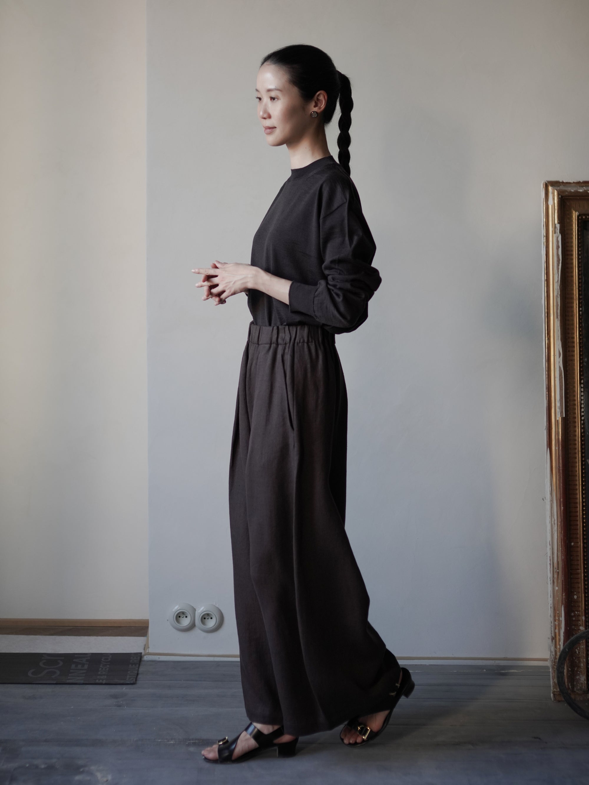 Mona Linen and Wool Trousers・Burgundy Brown