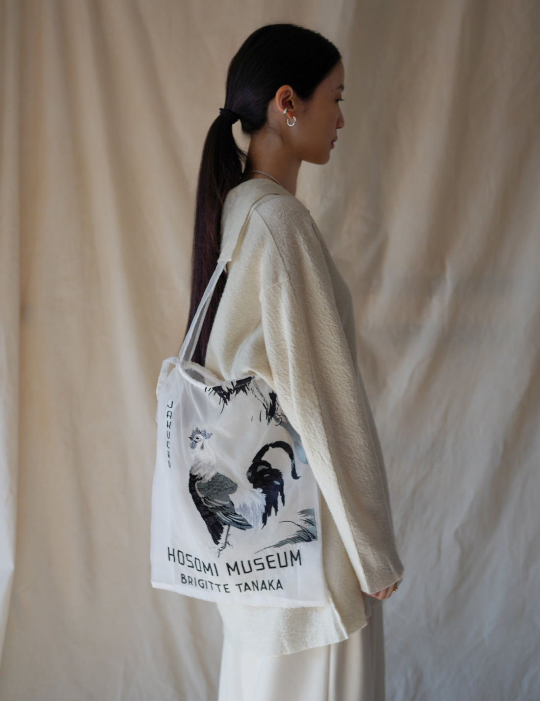 BRIGITTE TANAKA | Hosomi Museum Embroidered Transparent Organza Bag・White